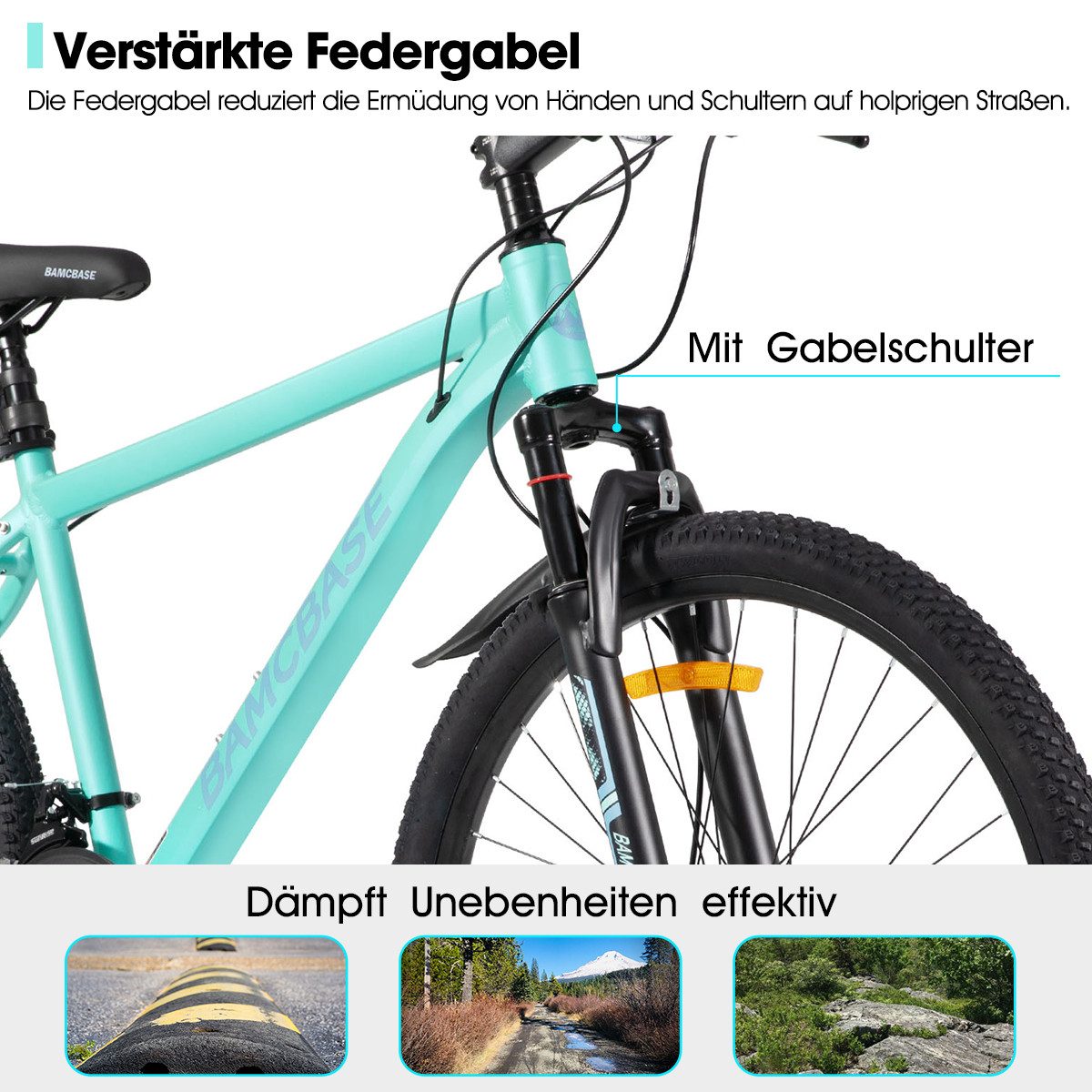 HILAND Mountainbike 26 27,5 Zoll Geländefähiges Fahrrad für Männer und Frauen, Aluminiumrahmen, 21-Gang, mechanischen Scheibenbremsen und Federgabel