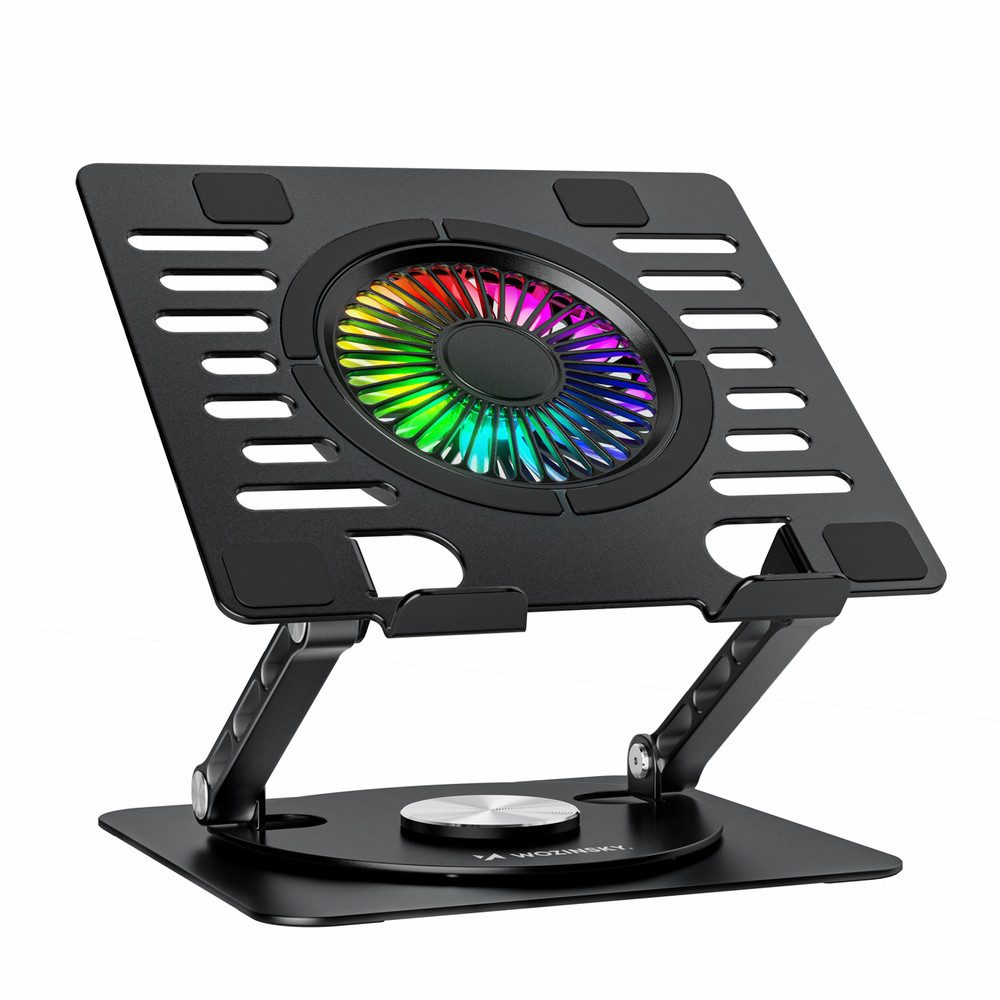 Wozinsky Notebookkühler Laptopständer Schreibtischhalterung Tablet (RGB-Beleuchtung, 360° drehbar, 2x USB, Aluminium)