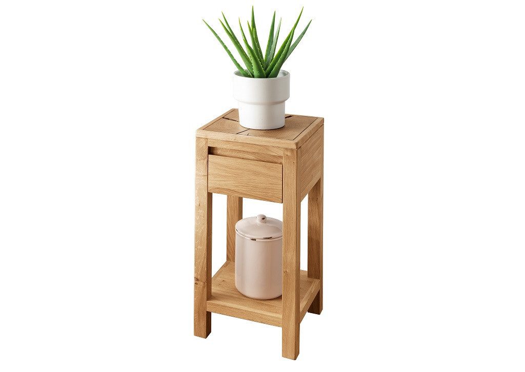Main Möbel Beistelltisch Blumensäule 30x60 cm Wildeiche massiv Danzig II, Hirnholzelement in der Deckplatte