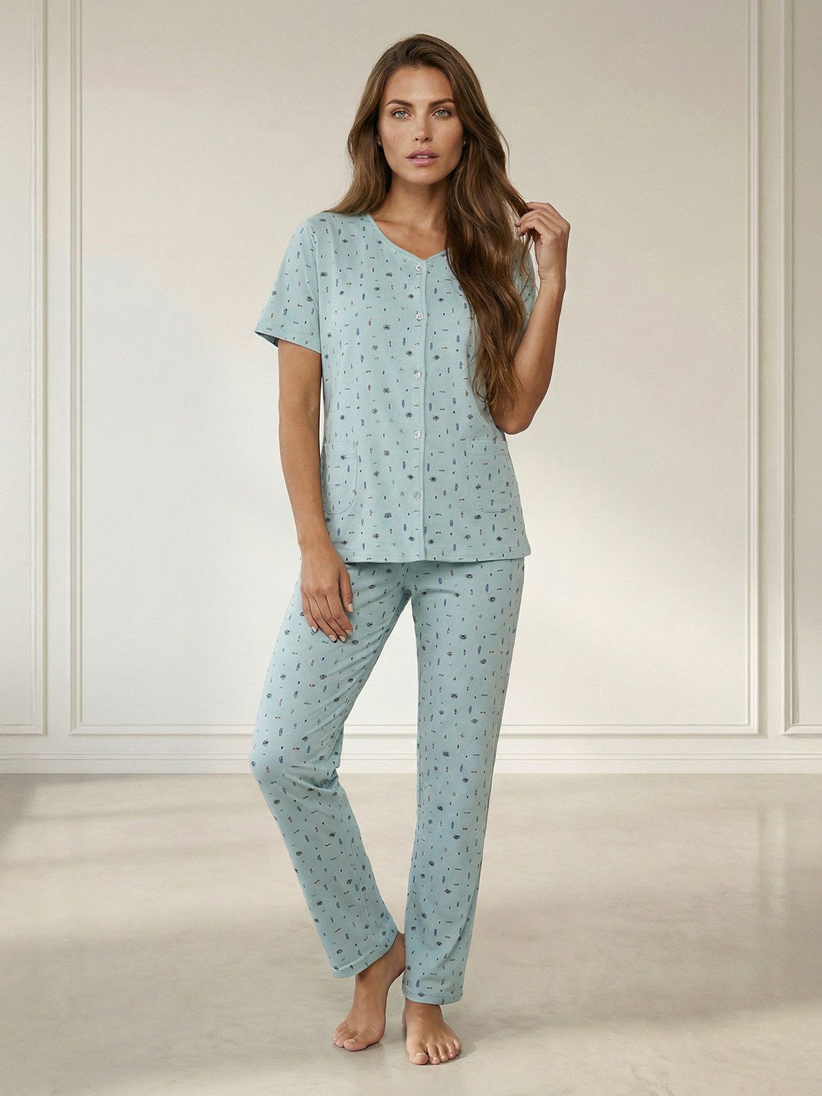 zeitlos Pyjama Auge Kurzarm-Set Schlafanzug