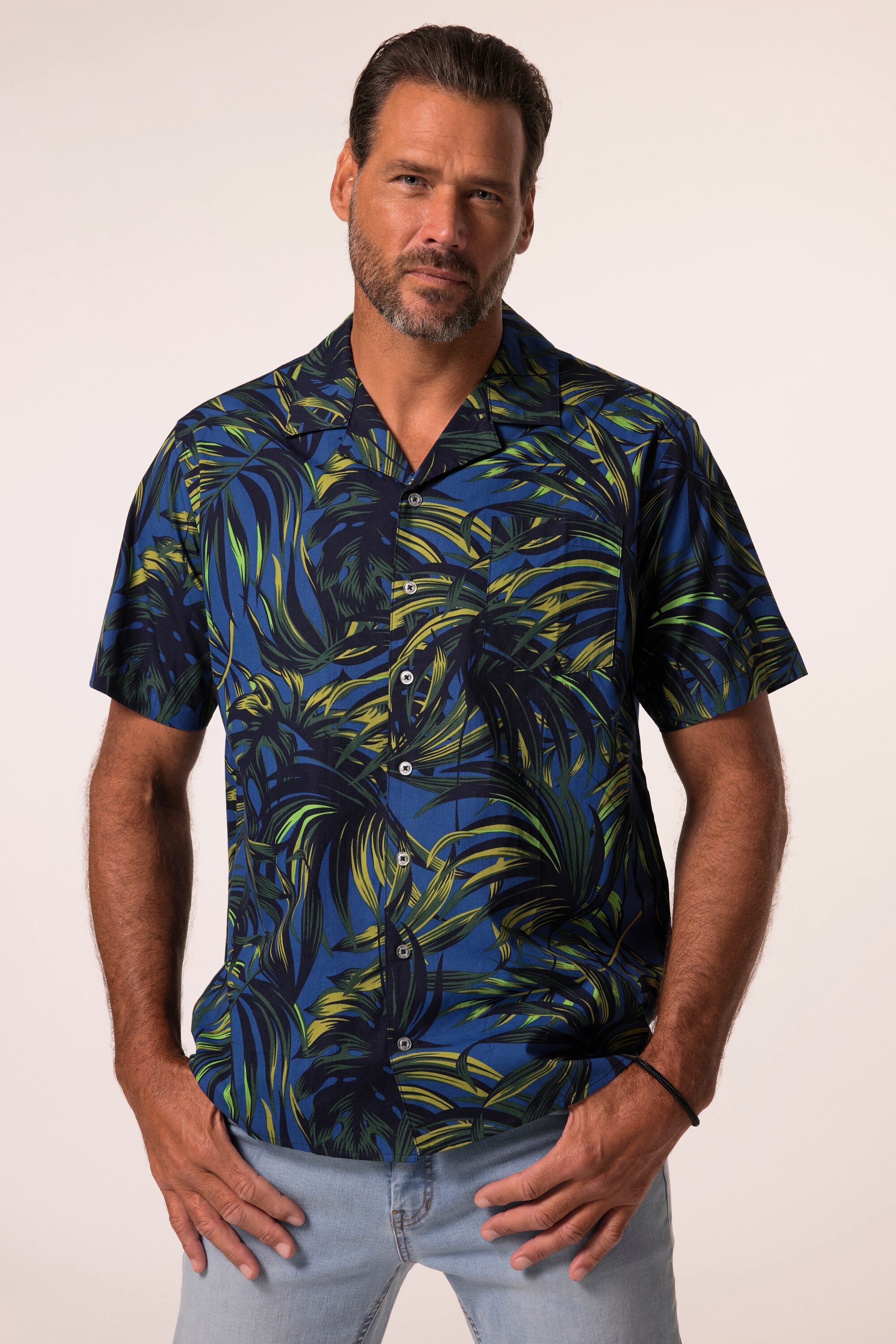 Kurzarmhemd Hemd Halbarm Alloverprint Cuba-Kragen Cuba Fit
