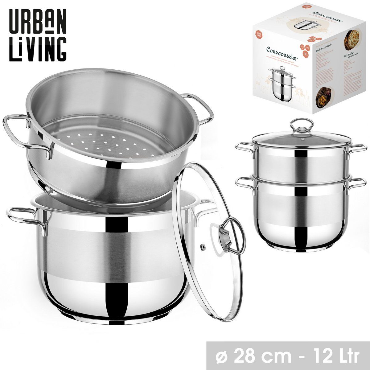 Urban Living Dampfgartopf Couscoussiere Couscous Topf Kuskus Couscoustopf, Edelstahl