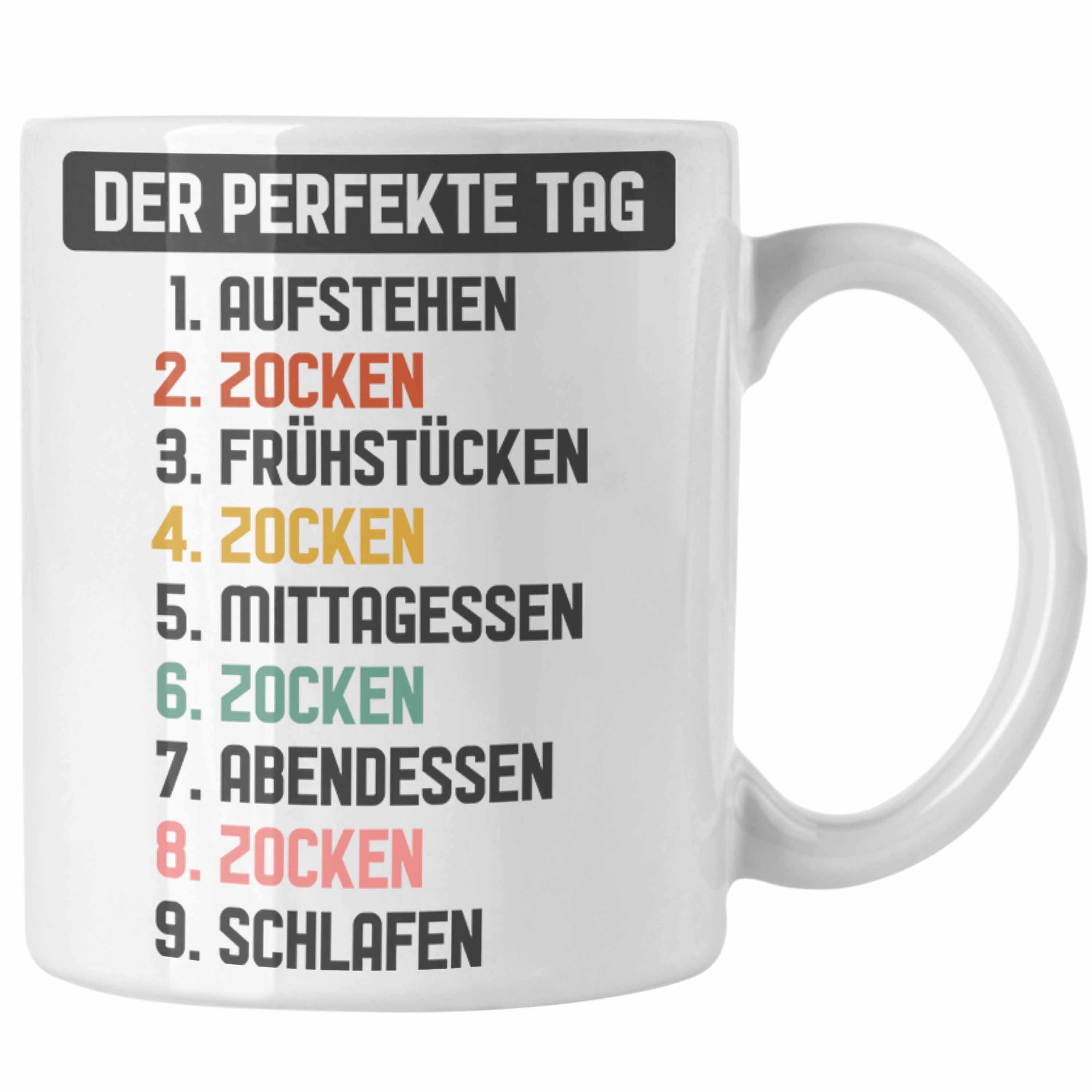 Trendation Tasse Trendation - Zocker Gamer Tasse mit Spruch Geschenk Junge Jungs Gaming Kaffeetasse Der Perfekte Tag weiss