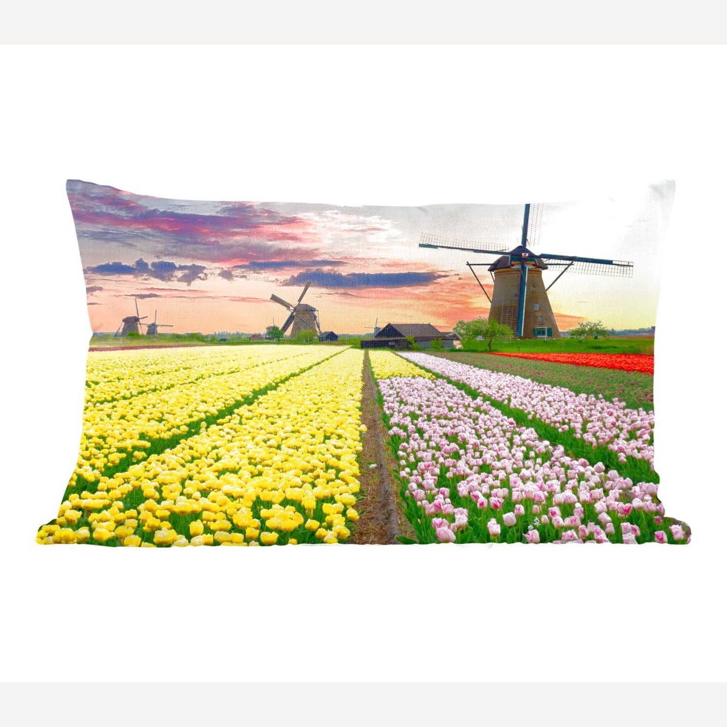 MuchoWow Dekokissen Windmühle - Tulpen - Blumen - Niederlande, Wohzimmer Dekoration, Zierkissen, Dekokissen mit Füllung, Schlafzimmer