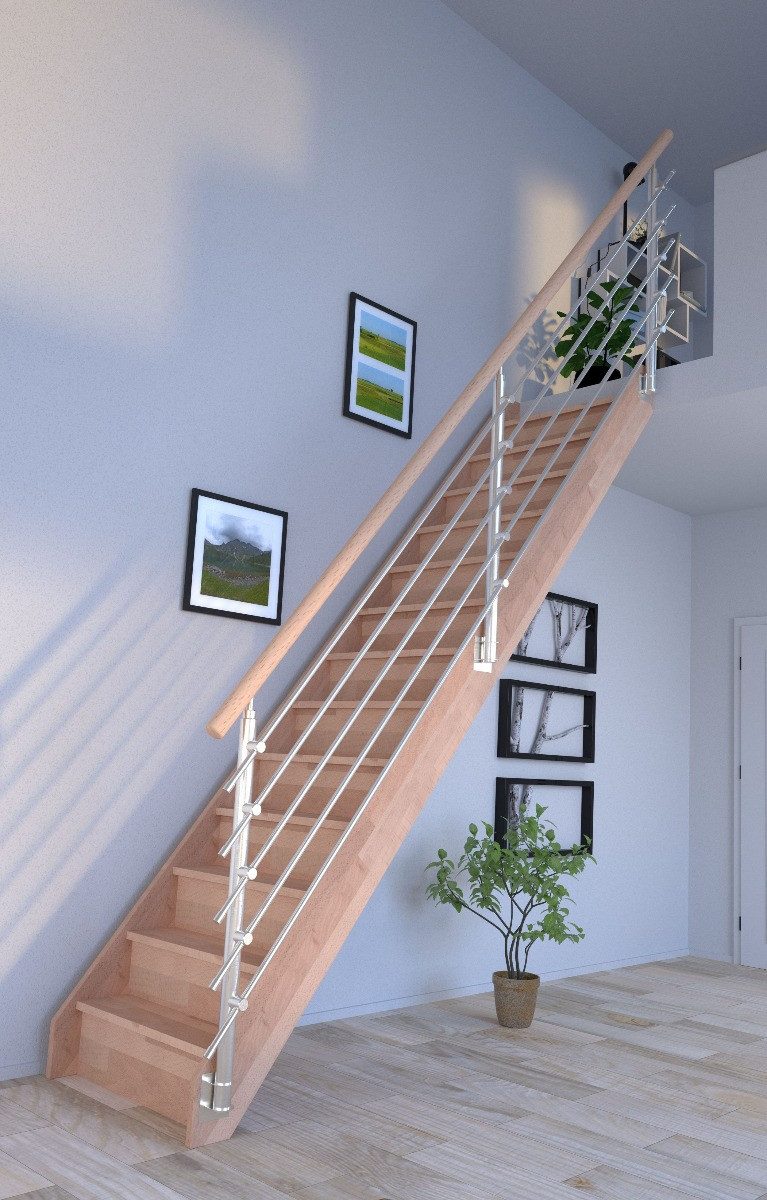 Starwood Raumspartreppe Holztreppe Rhodos in gerader Ausführung-Buche-Design Geländer
