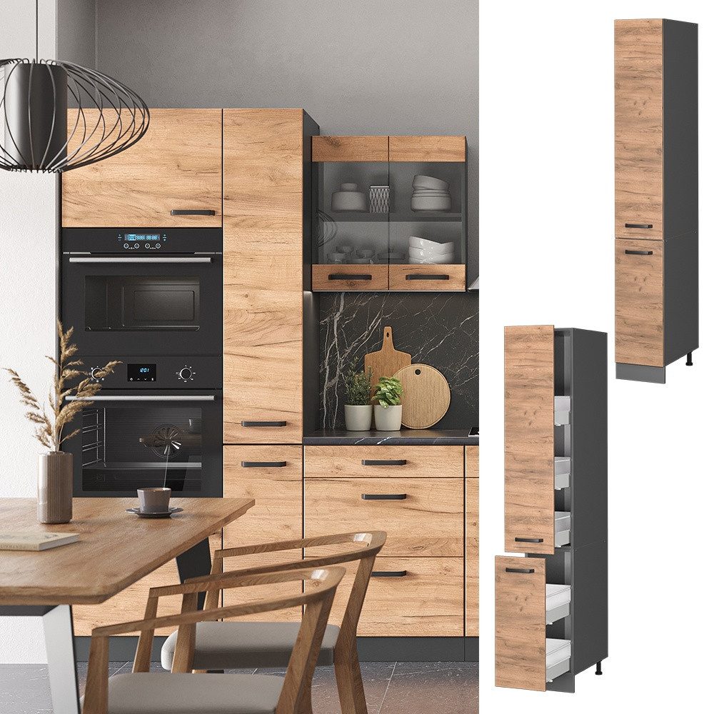 Vicco Hochschrank R-Line, Goldkraft Eiche/Anthrazit, 30 cm (1-St)
