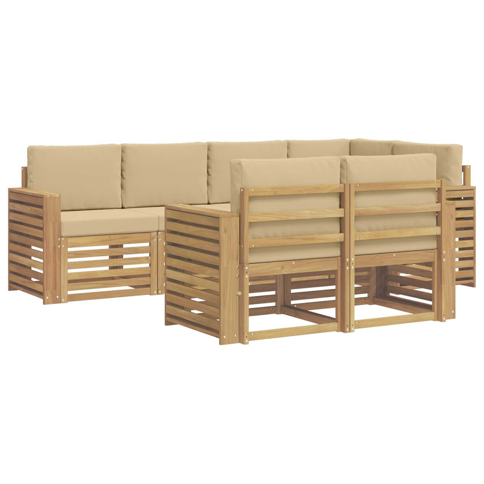 Gartenlounge-Set Outdoor-Sofagarnitur 7 pcs Weiß und Beige 251 x 132,5 x 73 cm