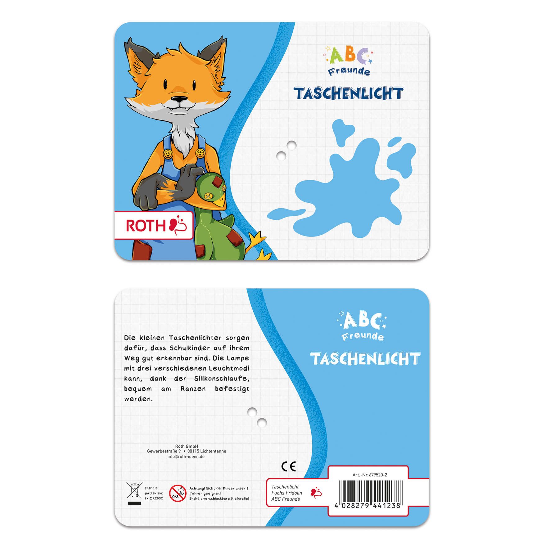 Roth Schultüte Taschenlicht "ABC Freunde" Fuchs Fridolin, Verschluss