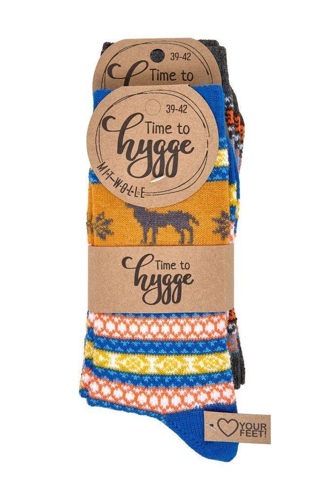 Wowerat Norwegersocken 3 Paar bunte Norweger Socken mit schönem Hygge Muster mit Wolle Unisex (3 Paar)
