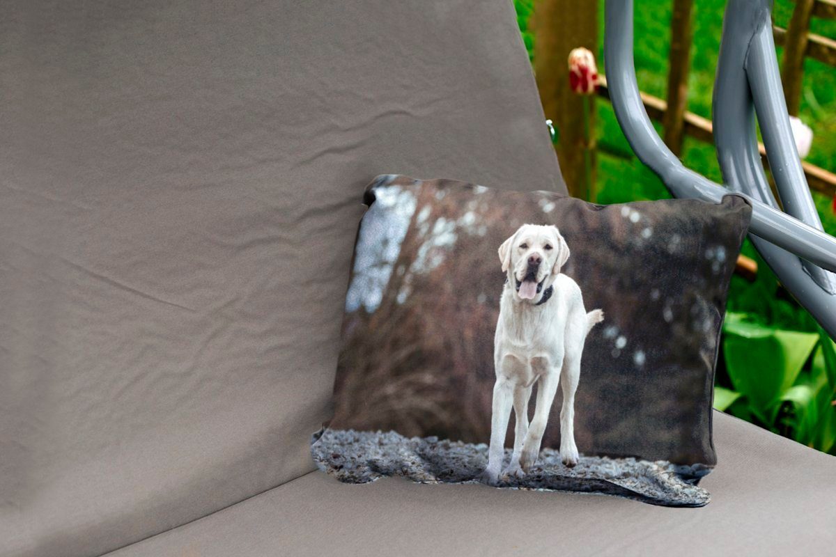Kissenhülle Dekokissen Labrador auf Dekokissenbezug, Ein Steinen, den Polyester, Retriever weißer Outdoor-Dekorationskissen, MuchoWow
