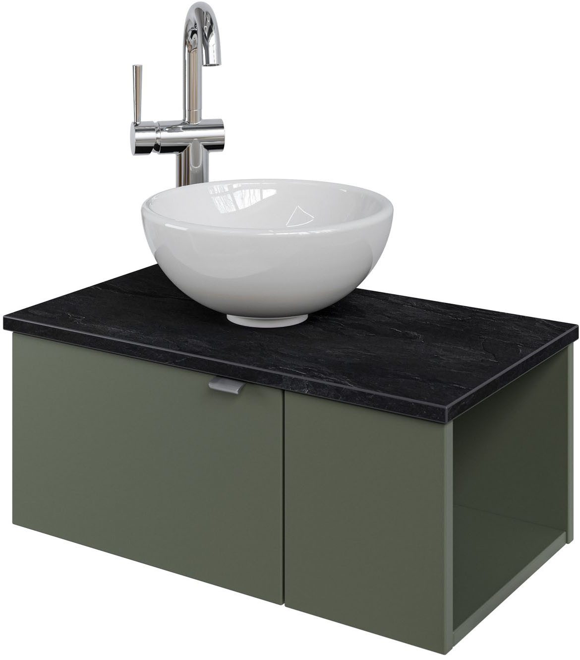 Saphir Waschtisch Serie 6915 Waschschale mit Unterschrank für Gästebad, Gäste WC (3-St., Keramik-Aufsatzbecken, Waschtischplatte, Waschtischunterschrank), 61 cm mit Keramik-Aufsatzbecken, 2 Türen und 1 Fach