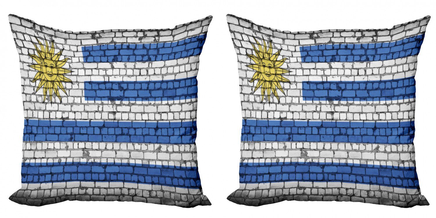 Kissenbezüge Modern Accent Doppelseitiger Digitaldruck, Abakuhaus (2 Stück), Uruguay Flagge gemalt auf Birck Wand