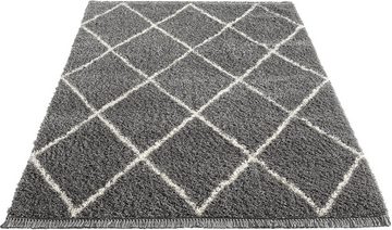 Hochflor-Teppich Bahar Shaggy Langflor Rauten Muster Creme-Schwarz, the carpet, Rechteck, Höhe: 35 mm, Wohnzimmer, Schlafzimmer, skandinavisch