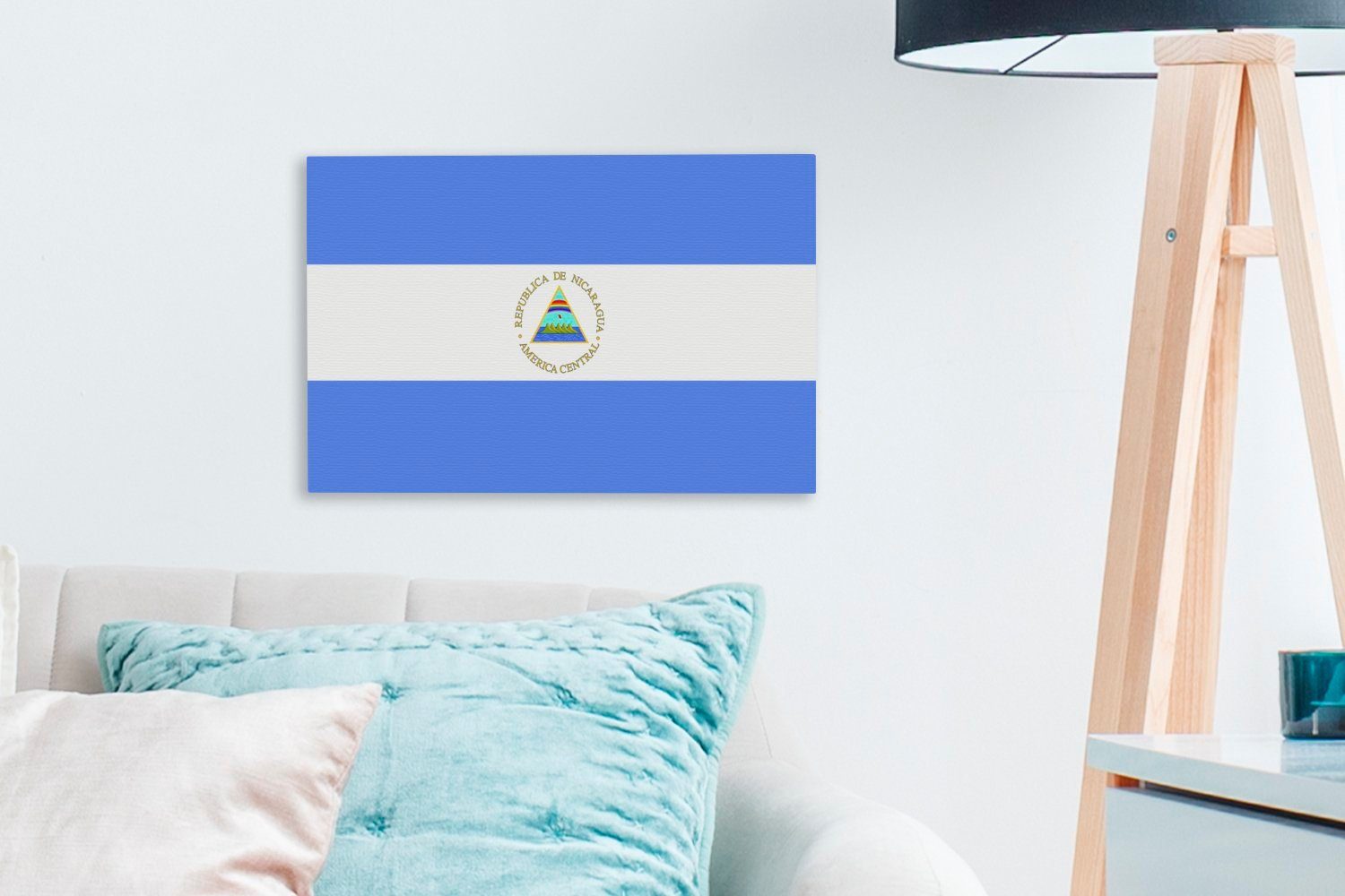 Nicaragua, Wandbild 30x20 Wanddeko, OneMillionCanvasses® (1 Leinwandbilder, Flagge Aufhängefertig, Leinwandbild von cm St),