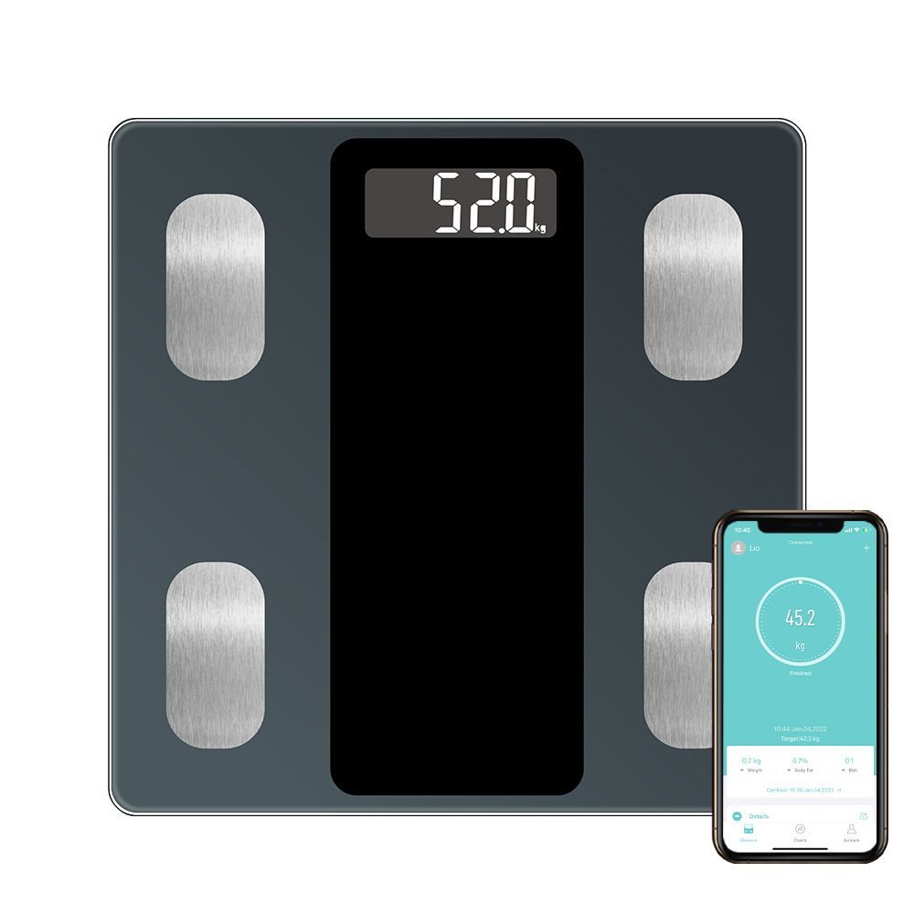HUGERSTONE Personenwaage körperfettwaage Waage Personen Bluetooth Körperwaage skala mit APP, 1-tlg., Digitale Waagen, max.180kg,für Körperfett, BMI, Gewicht, Wasser und Muskelmasse