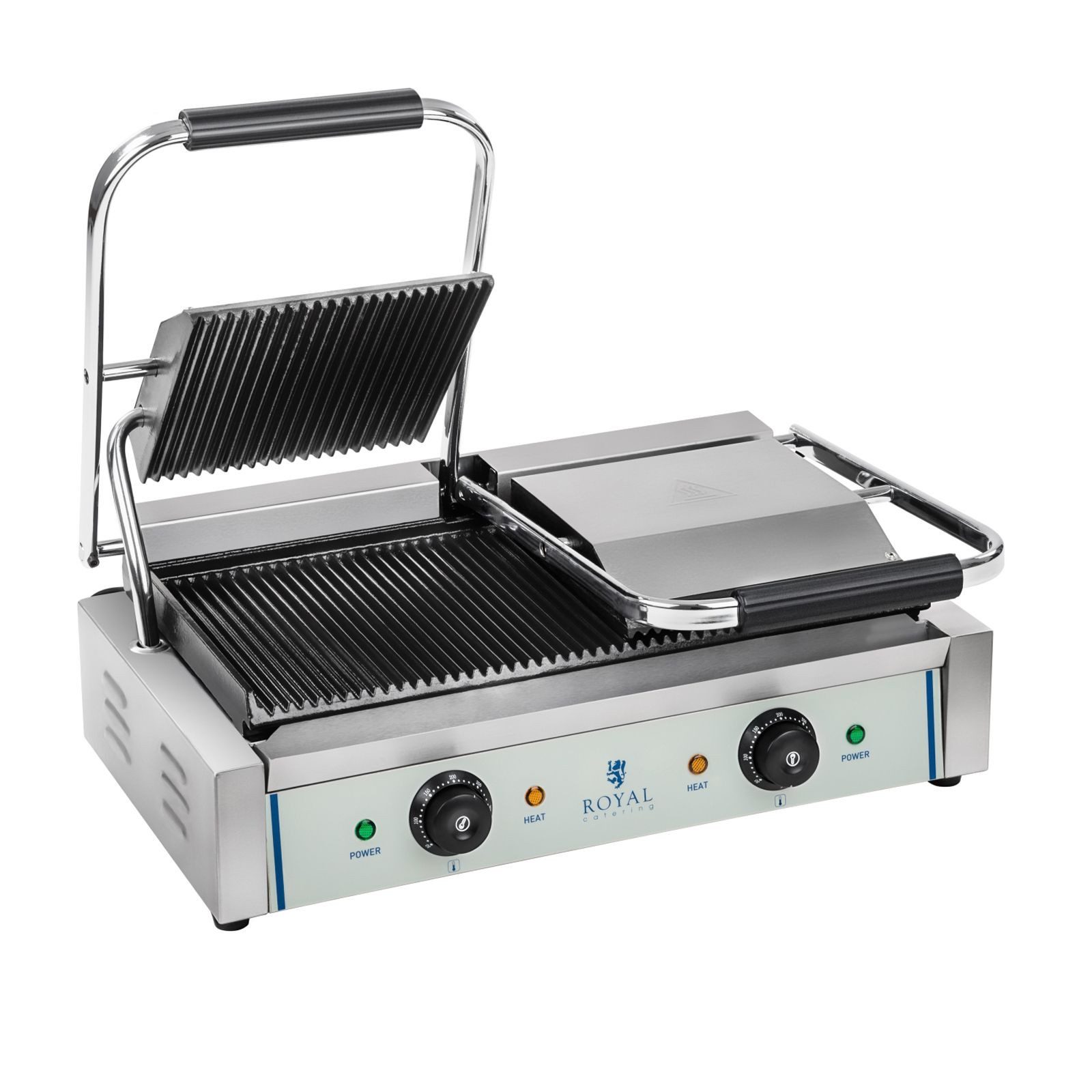 Royal Catering Kontaktgrill Doppel Elektrogrill geriffelt Panini Тостеры Grill Edelstahl 2200W, 1800 W