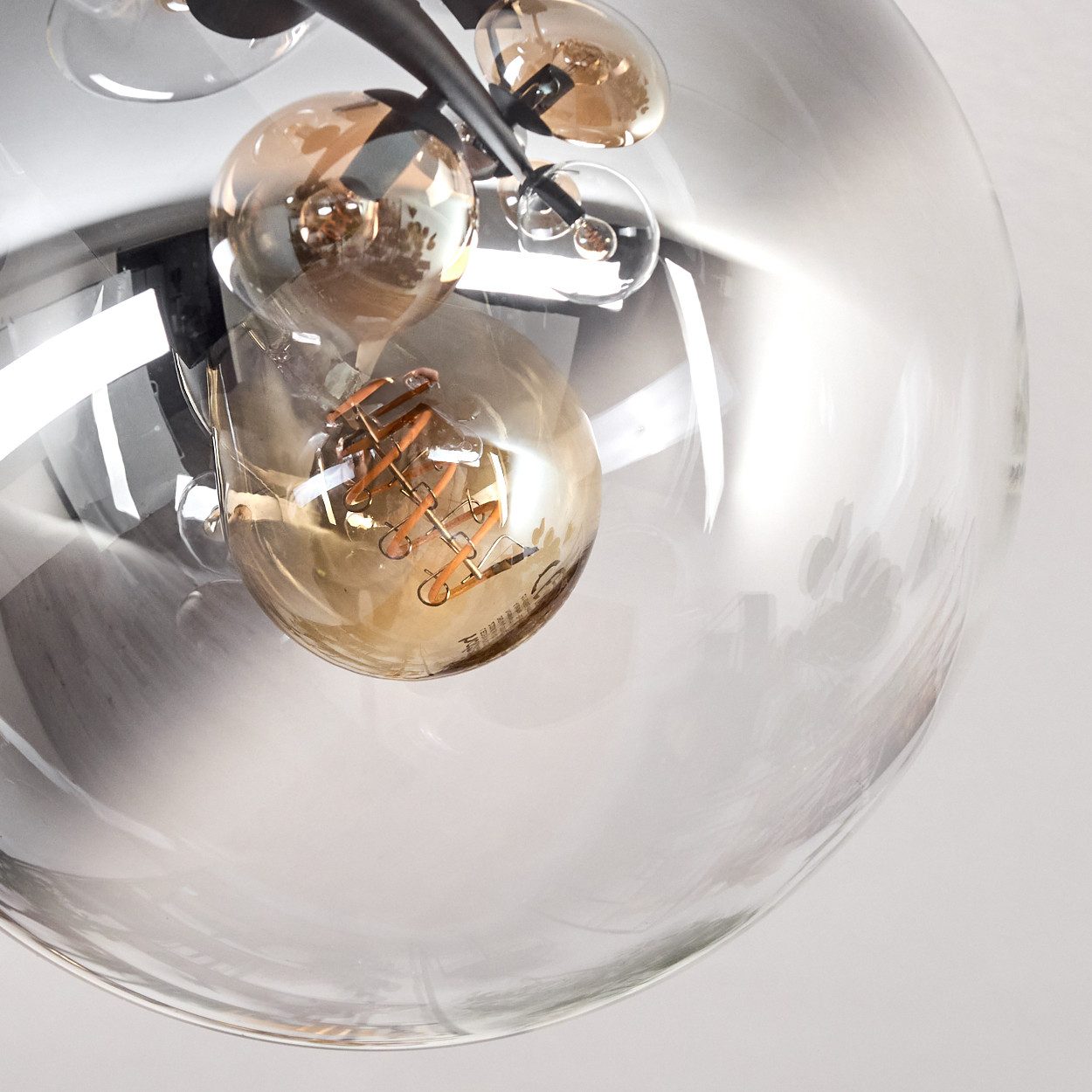 hofstein Deckenleuchte 8-flammige Deckenlampe aus Metall/Glas in Schwarz/Bernstein/Rauch/Klar, ohne Leuchtmittel, im Vintage-Design (Schirme Ø 15 cm), E14