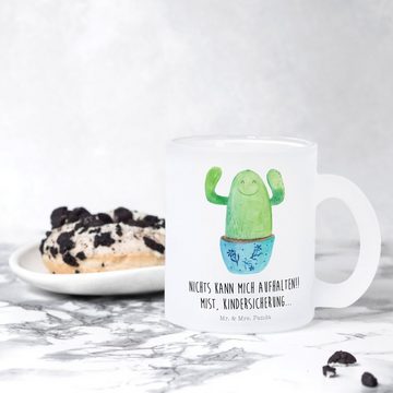 Mr. & Mrs. Panda Teeglas Kaktus Happy - Transparent - Geschenk, Tasse mit Henkel, Glas Teetass, Premium Glas, Liebevolles Design