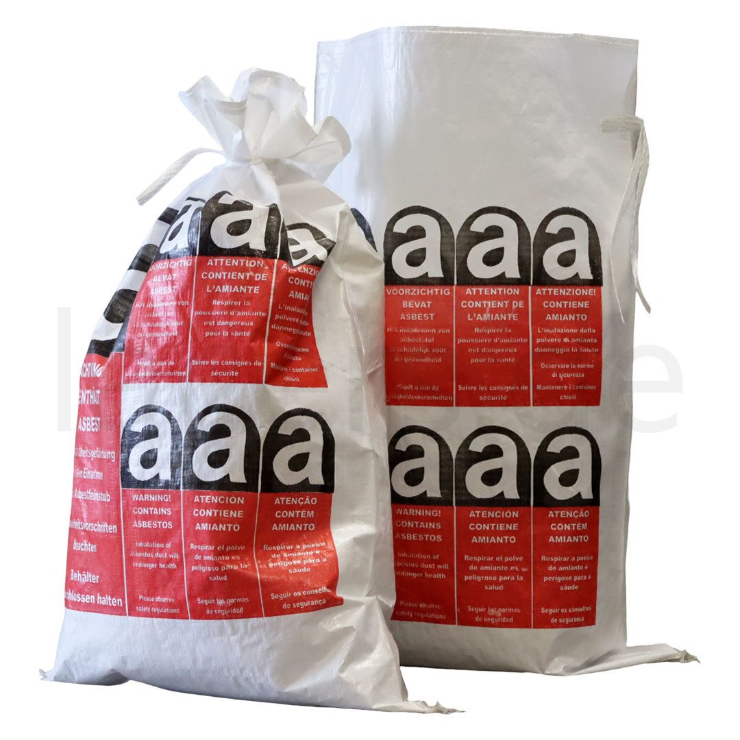 Lacers Big Bag PP Gewebesack Asbest - 70x110cm - Entsorgungssack mit Warndruck, mit Warndruck Asbest, beschichtet, mit Verschlussband, ca.120L