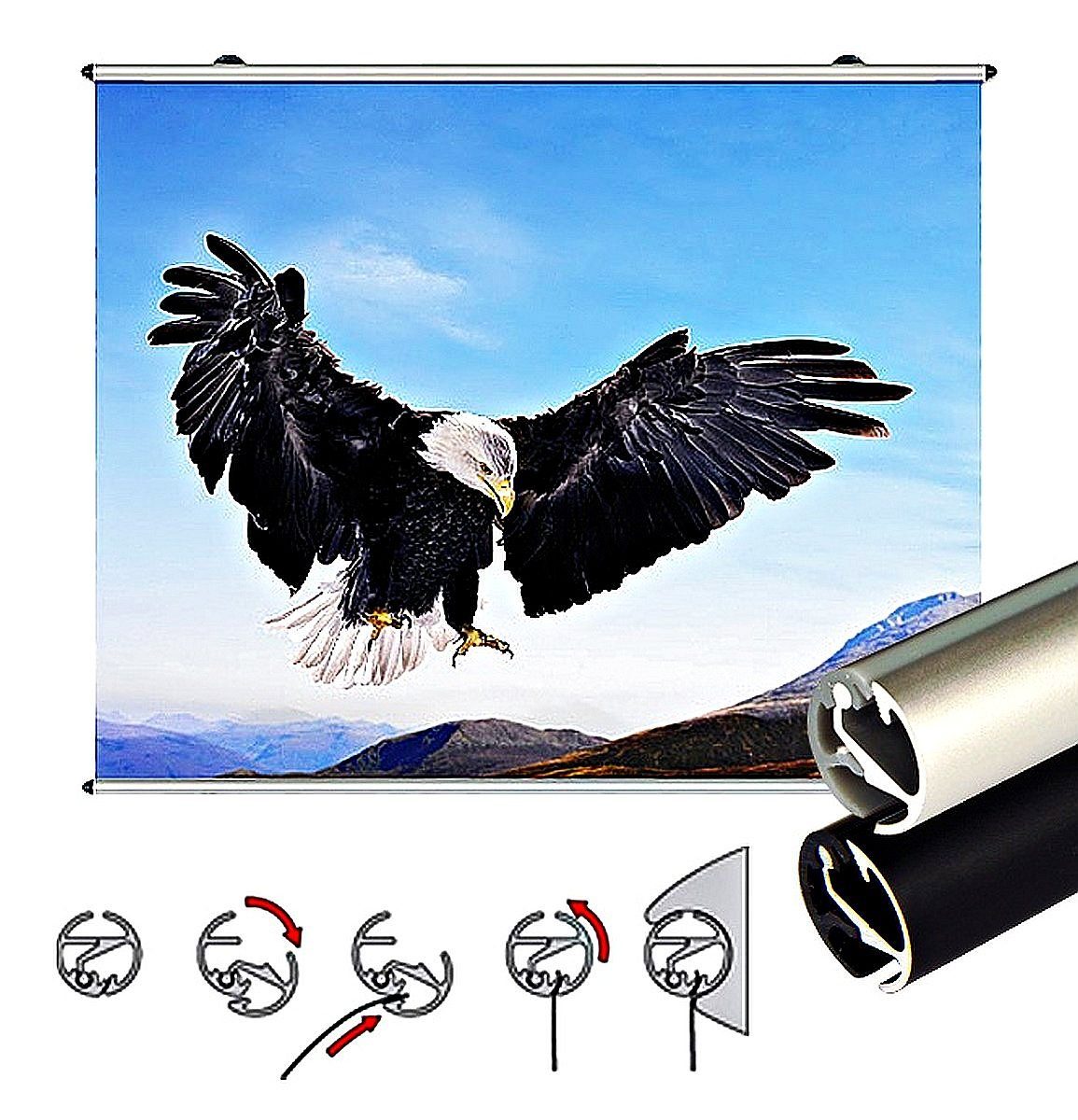 Bilderrahmen Neumann Bilderleiste Posterschiene Aluminium, Ø 15 mm, inkl. Endkappen, Aufhängung