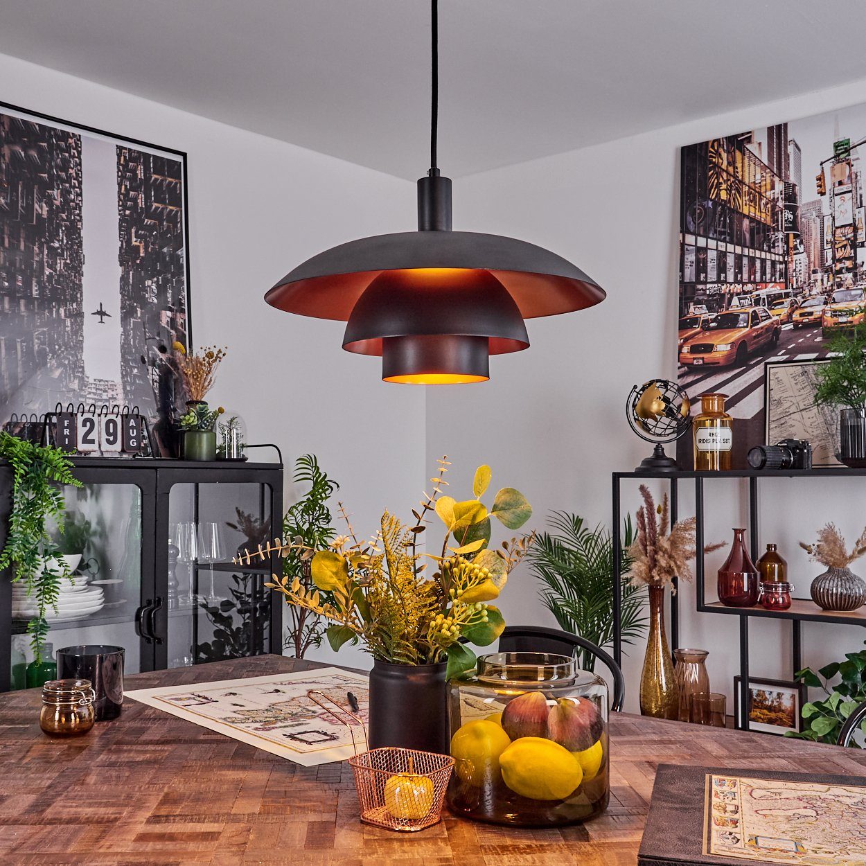 hofstein Hängeleuchte Hängelampe aus Metall in Schwarz/Kupfer, ohne Leuchtm günstig online kaufen