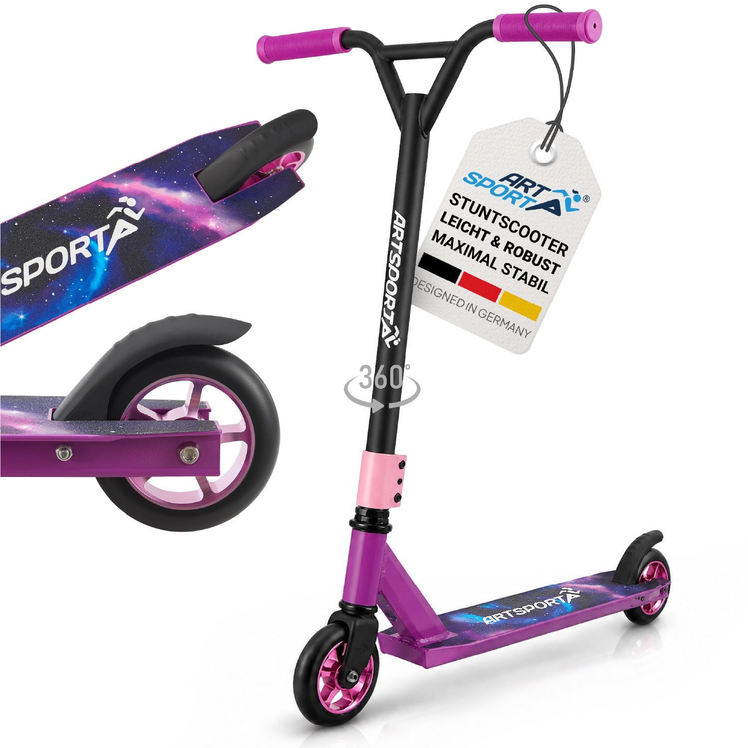 ArtSport Stuntscooter Galactic Cruiser, Alu Core, 360°-Lenker mit TPR-Grips, stabil und leicht