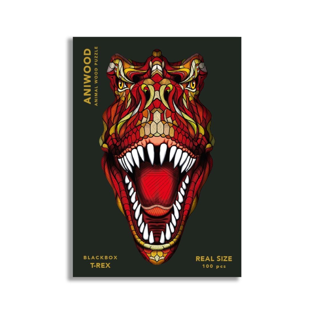 ANIWOOD Konturenpuzzle T-Rex,Holz,mehrfarbig, 100 Puzzleteile, Größe S (16 x 22,8 x 3 cm)