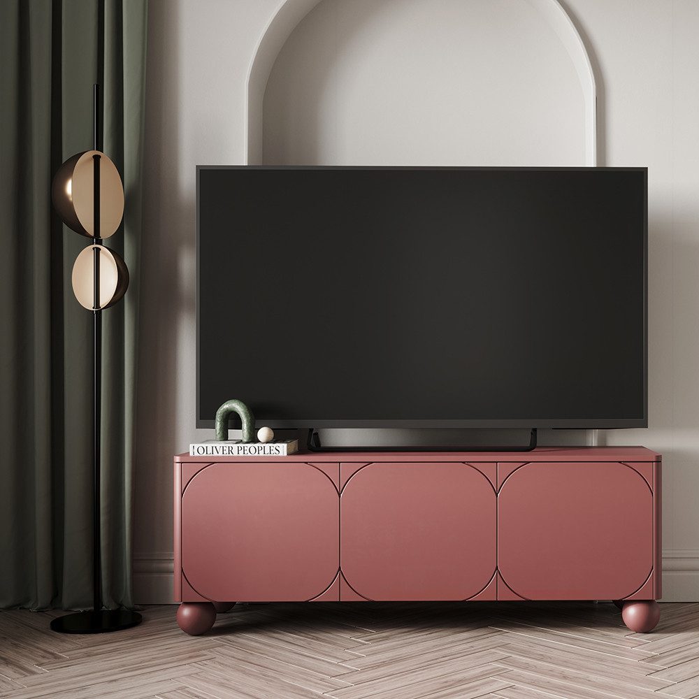 Lomadox Lowboard SPLIT-141, burgunder rot matt 150 cm Kugelfüße grifflos Push-to-open Softclose