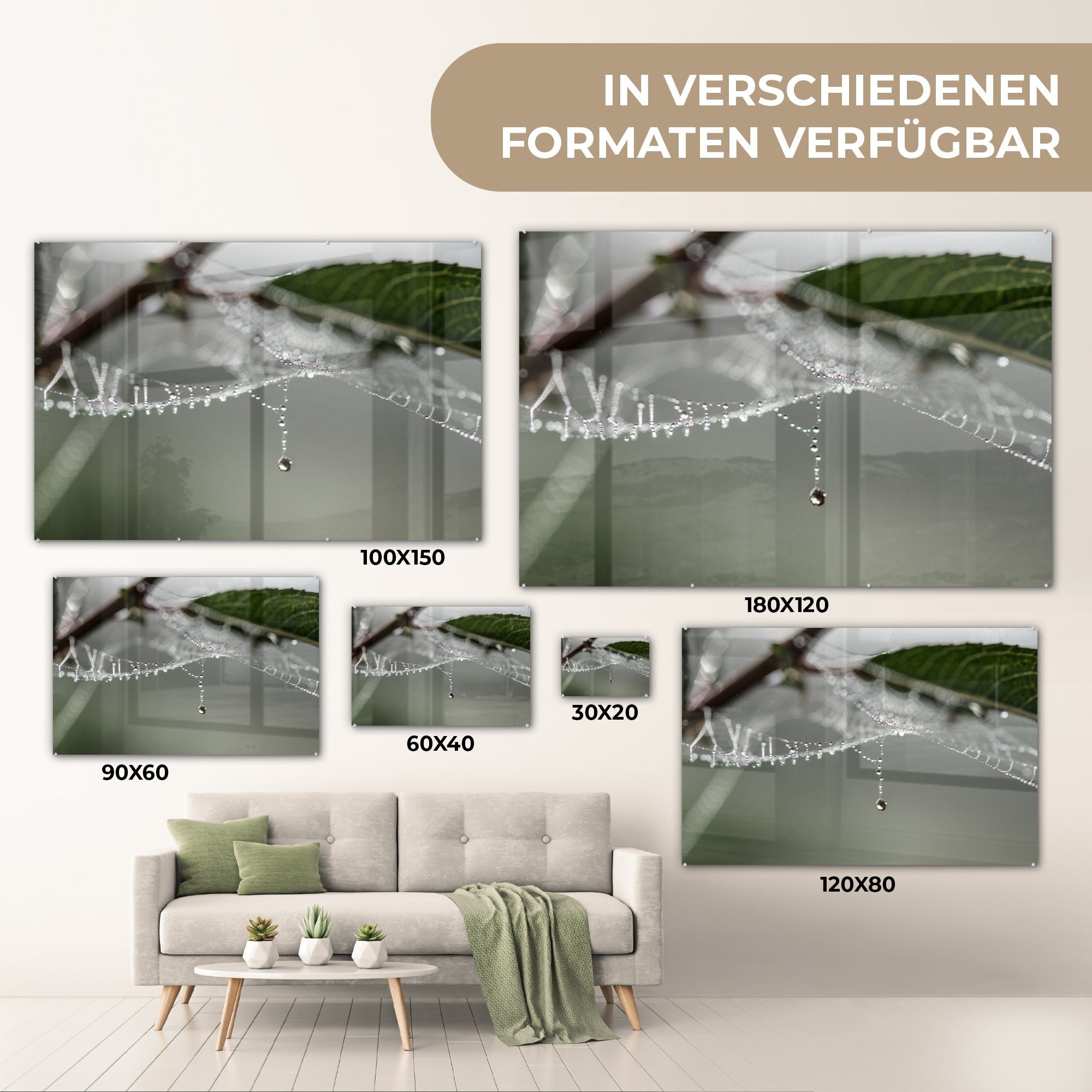 Schlafzimmer Herbst - (1 St), & Spinnennetz Tropfen, Acrylglasbild MuchoWow Acrylglasbilder - Wohnzimmer
