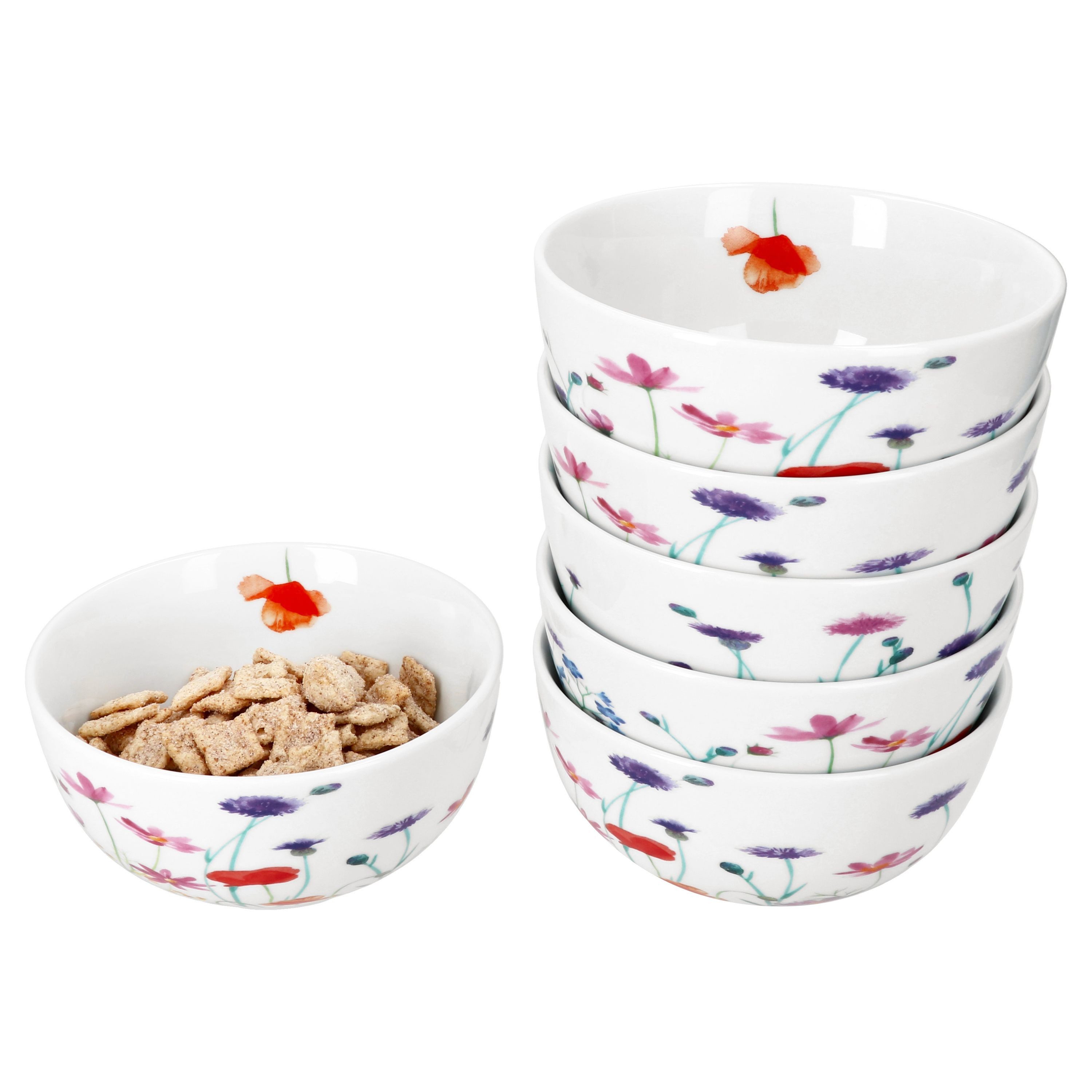 MamboCat Müslischale 6x Marie Müsli-Schale Ø14cm 400ml Porzellan Dessert-Schüssel Blume, Porzellan