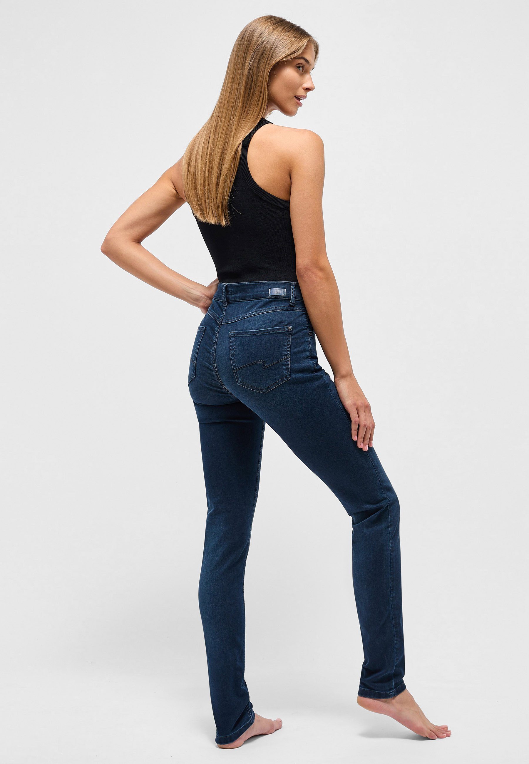 ANGELS Slim-fit-Jeans Jeans Skinny cleanem Label-Applikationen Denim Super Stretch blue mit mit