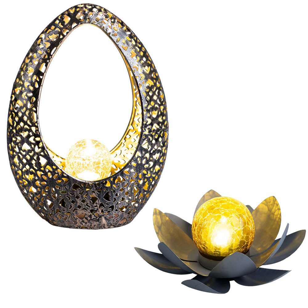 GLOBO LIGHTING LED Solarleuchte, LED-Leuchtmittel fest verbaut, Warmweiß, Solarlampe Gartendeko Lotusblumen Außenleuchte Terrassenlampe 2er Set