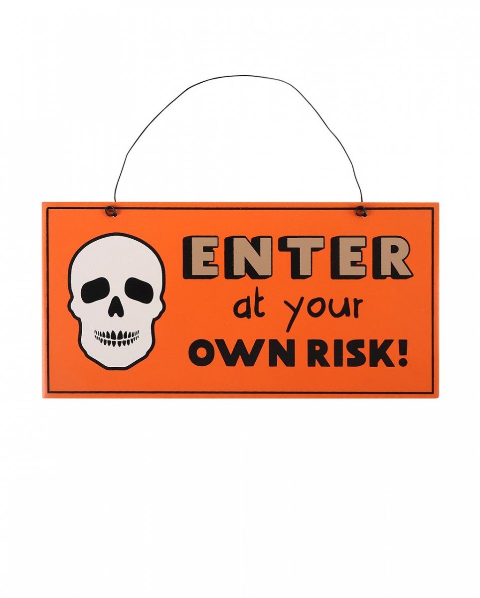 a Own At Enter Totenkopf Risk mit Hängeschild Dekofigur Your Horror-Shop