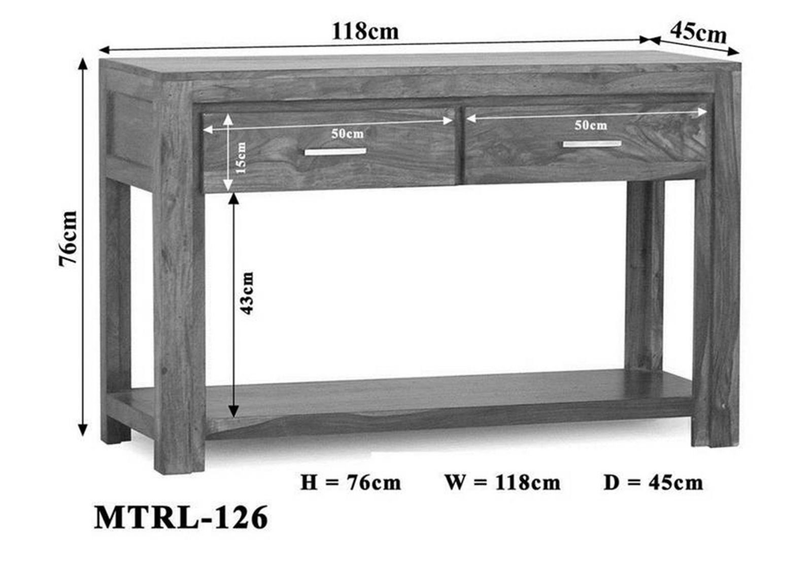 lackiert #126 Konsolentisch METRO POLIS 118x45x76 grau Sheesham Konsolentisch Massivmoebel24