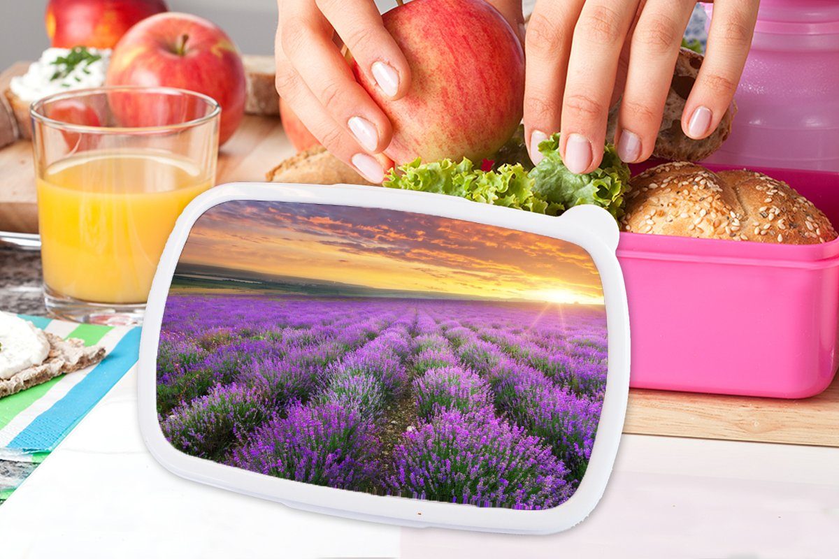 MuchoWow Lunchbox Lavendel Brotbox Frühling, (2-tlg), Snackbox, für rosa Kunststoff Kinder, - Mädchen, - Wolken Kunststoff, Erwachsene, Brotdose