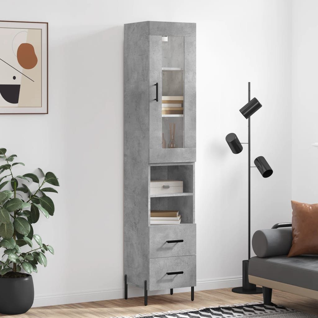 vidaXL Highboard Highboard Betongrau 34,5x34x180 cm Holzwerkstoff (1 St)