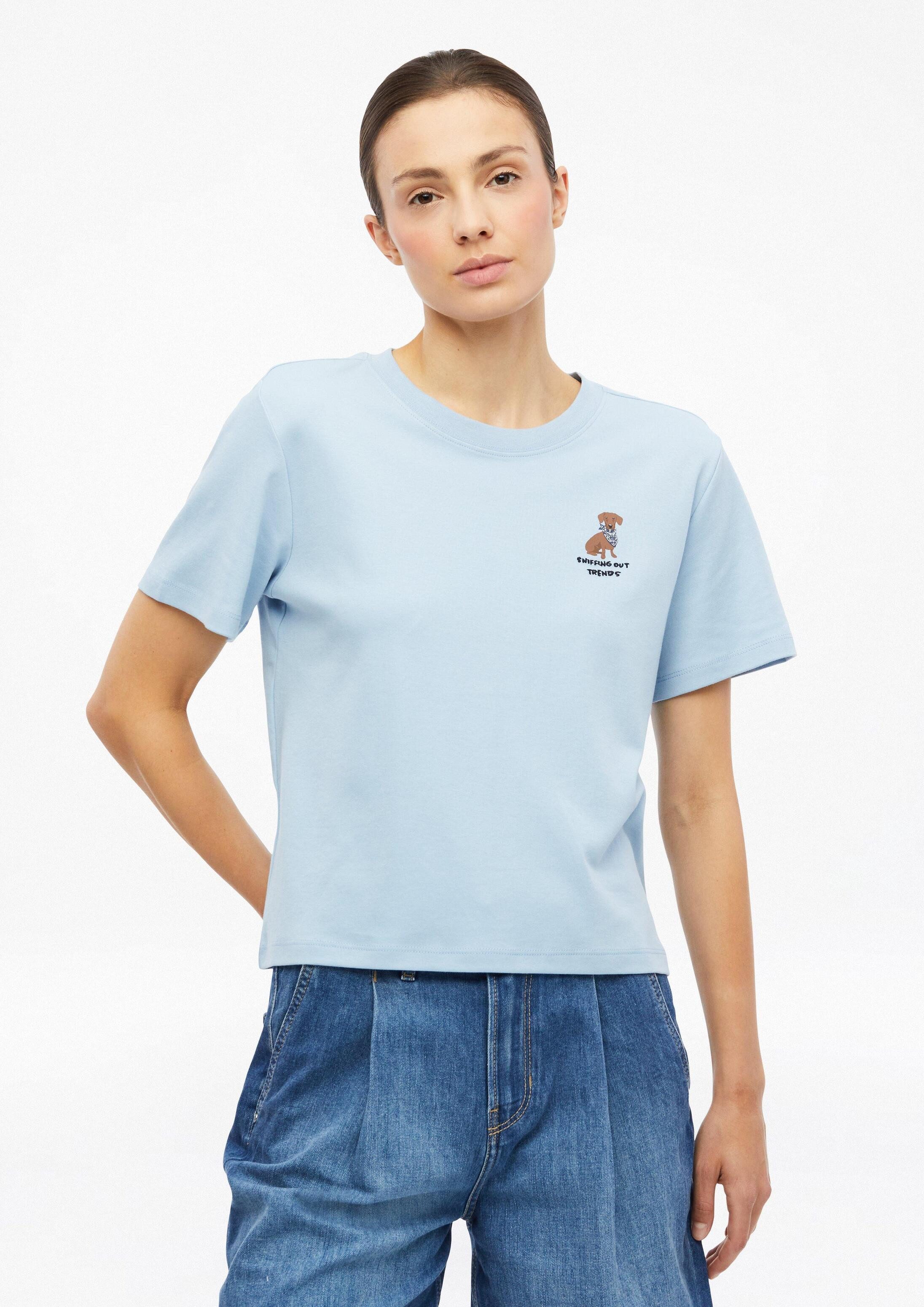 s.Oliver Kurzarmshirt T-Shirt Verkürztes T-Shirt mit Print und Stickerei