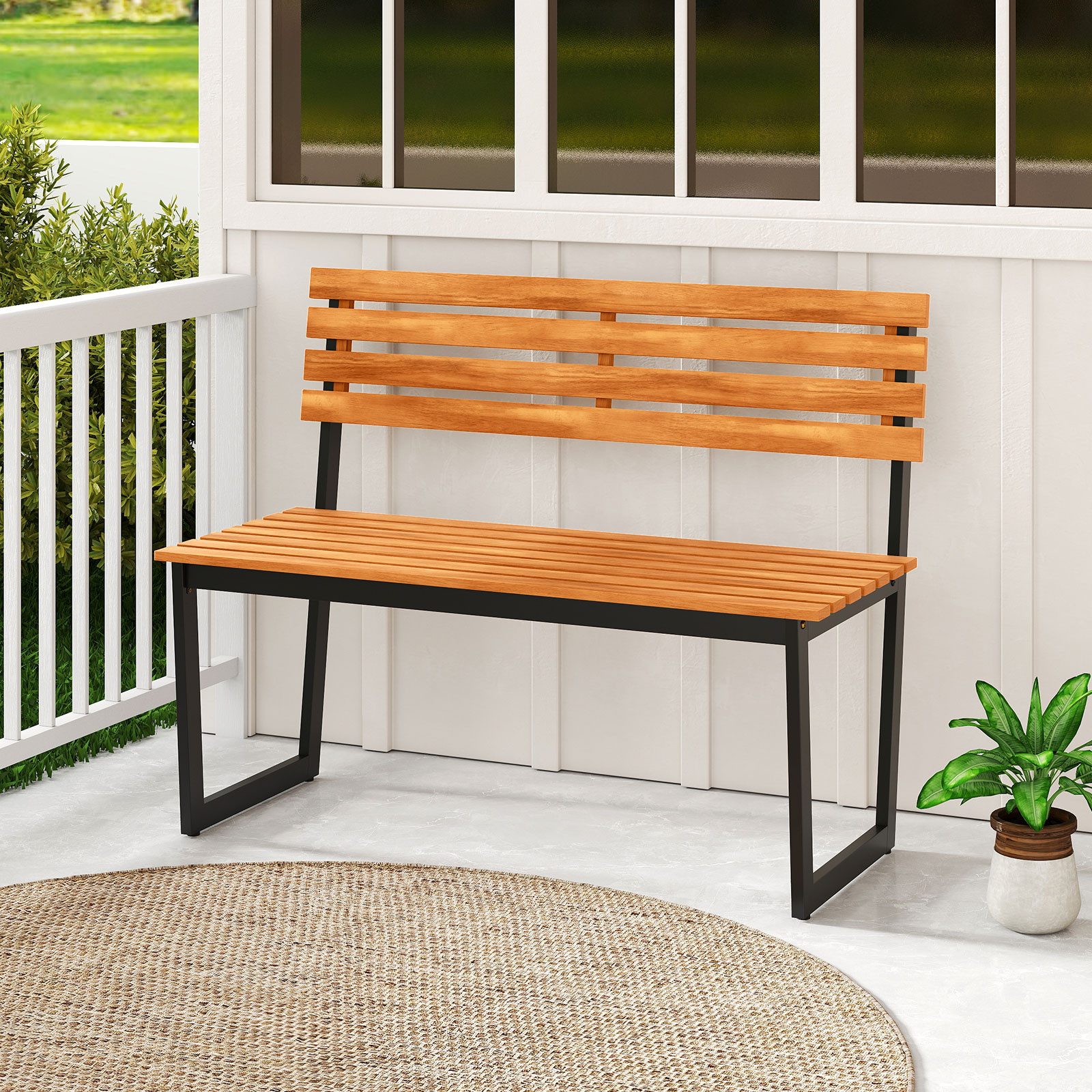 COSTWAY Gartenbank, Akazienholz, 2-Sitzer Sitzbank mit Lehnen, Metallrahmen 360kg