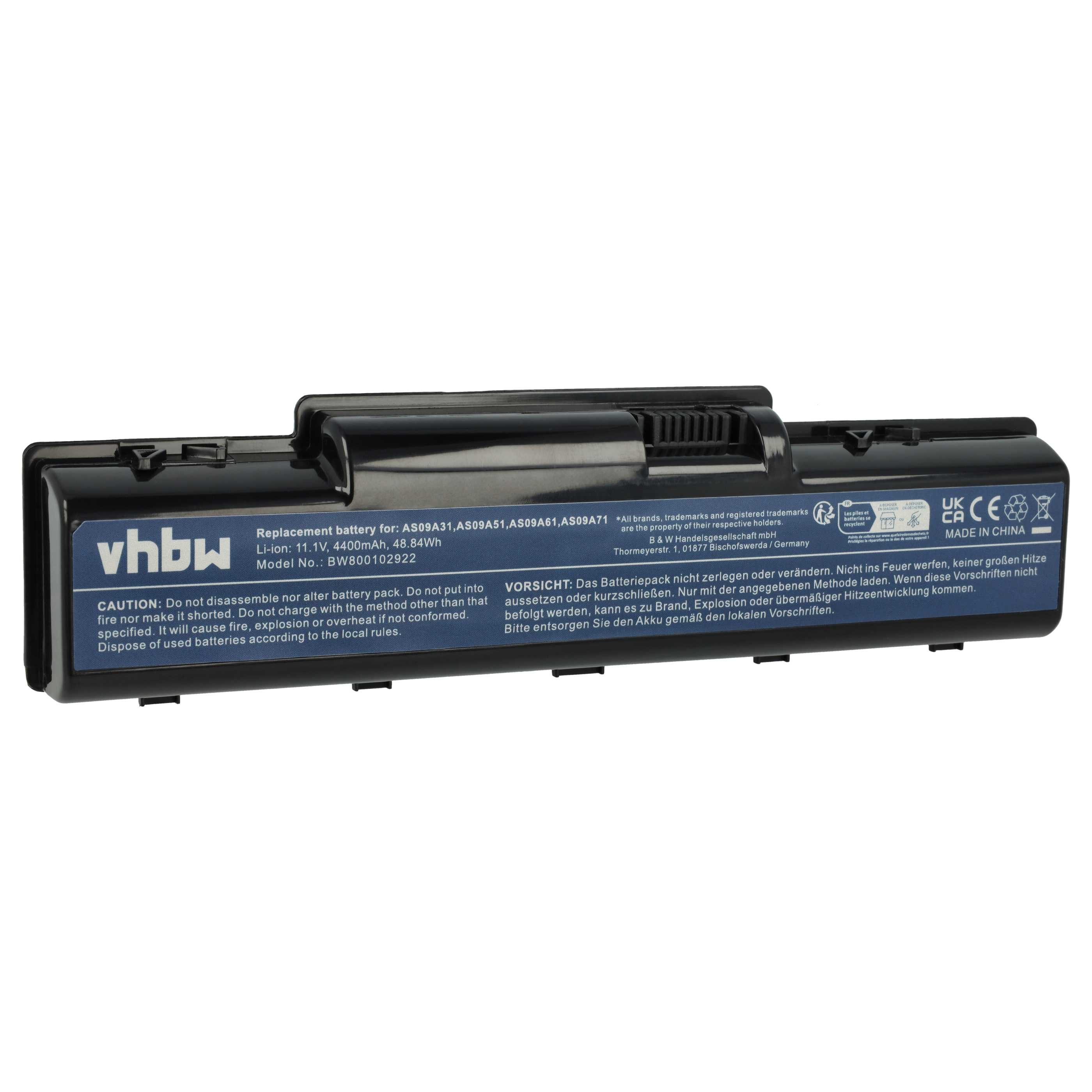 vhbw Akku Ersatz für Acer AS09A73, AS09A61, AS09A71, AS09A31, AS09A51, Laptop-Akku Akku Li-Ion 4400 mAh (11,1 V, 1 St), Leistungsfähiger Austausch-Akku für Notebook, Wiederaufladbar, Jede