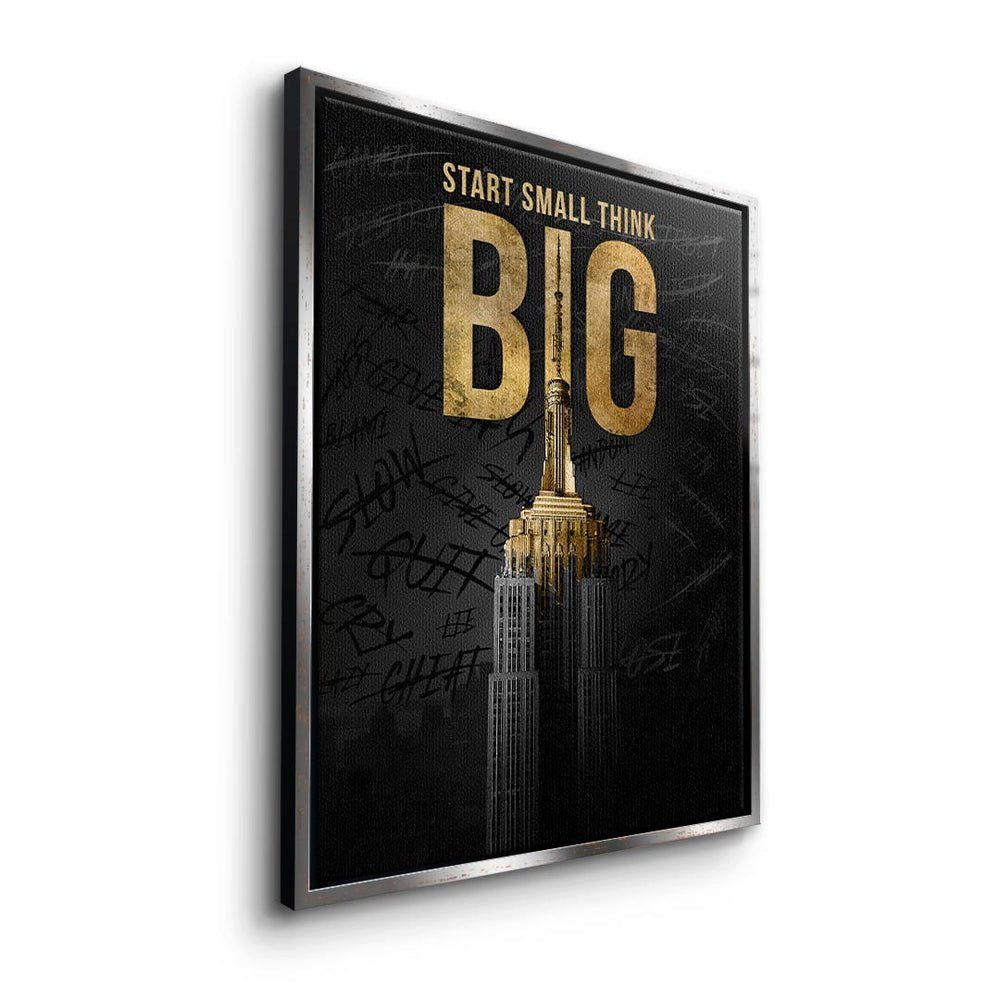 DOTCOMCANVAS® Leinwandbild, Premium Big Empire Small silberner Build State - Think Start Motivationsbild Rahmen 