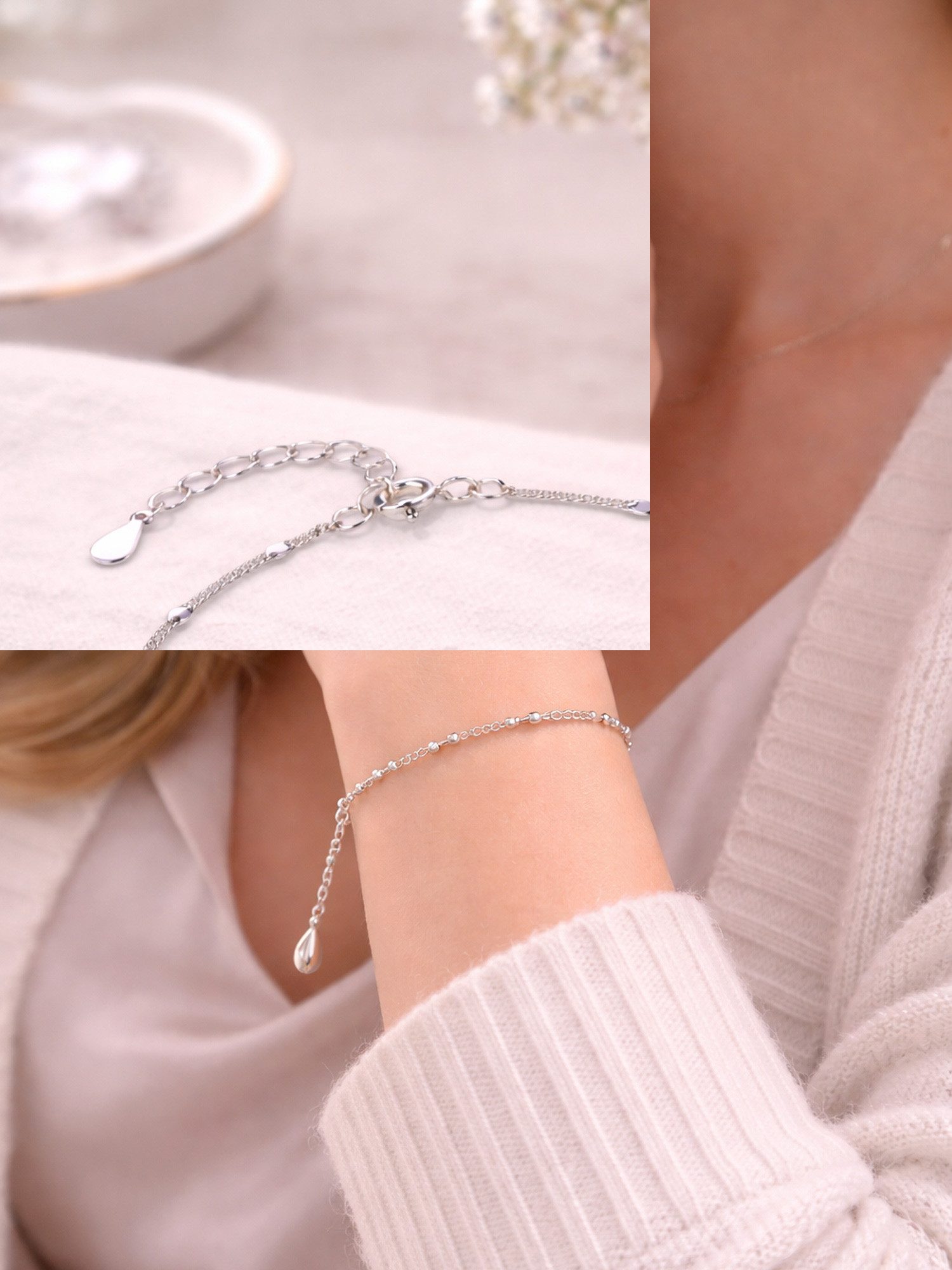 Staufergold Armkette Armband „Sternpunkte“ – feine Gliederkette – Silber, hypoallergen und wasserfest