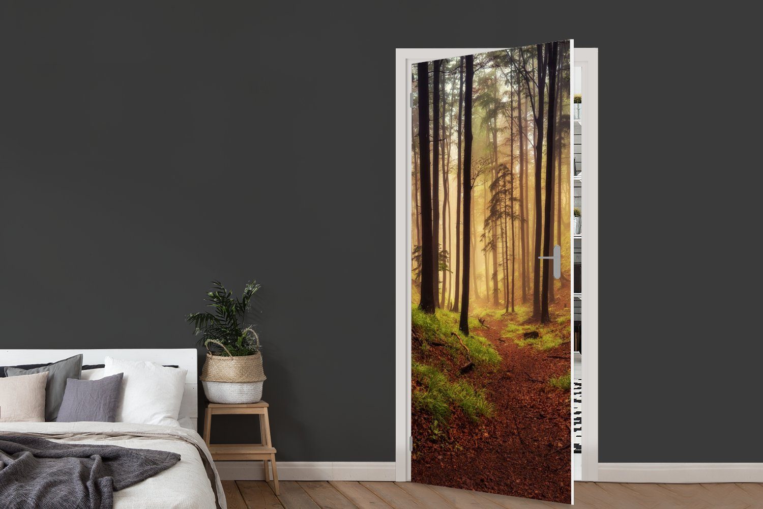MuchoWow Türtapete Bäume - Natur Fototapete Wald, cm St), (1 Türaufkleber, - Matt, Tür, für 75x205 bedruckt