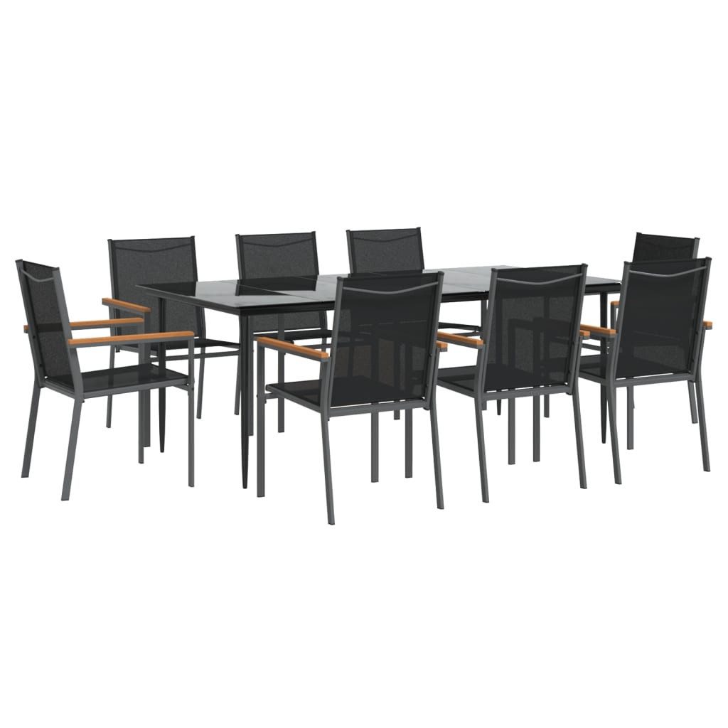vidaXL Garten-Essgruppe 9-tlg. Garten-Essgruppe Schwarz Textilene günstig online kaufen