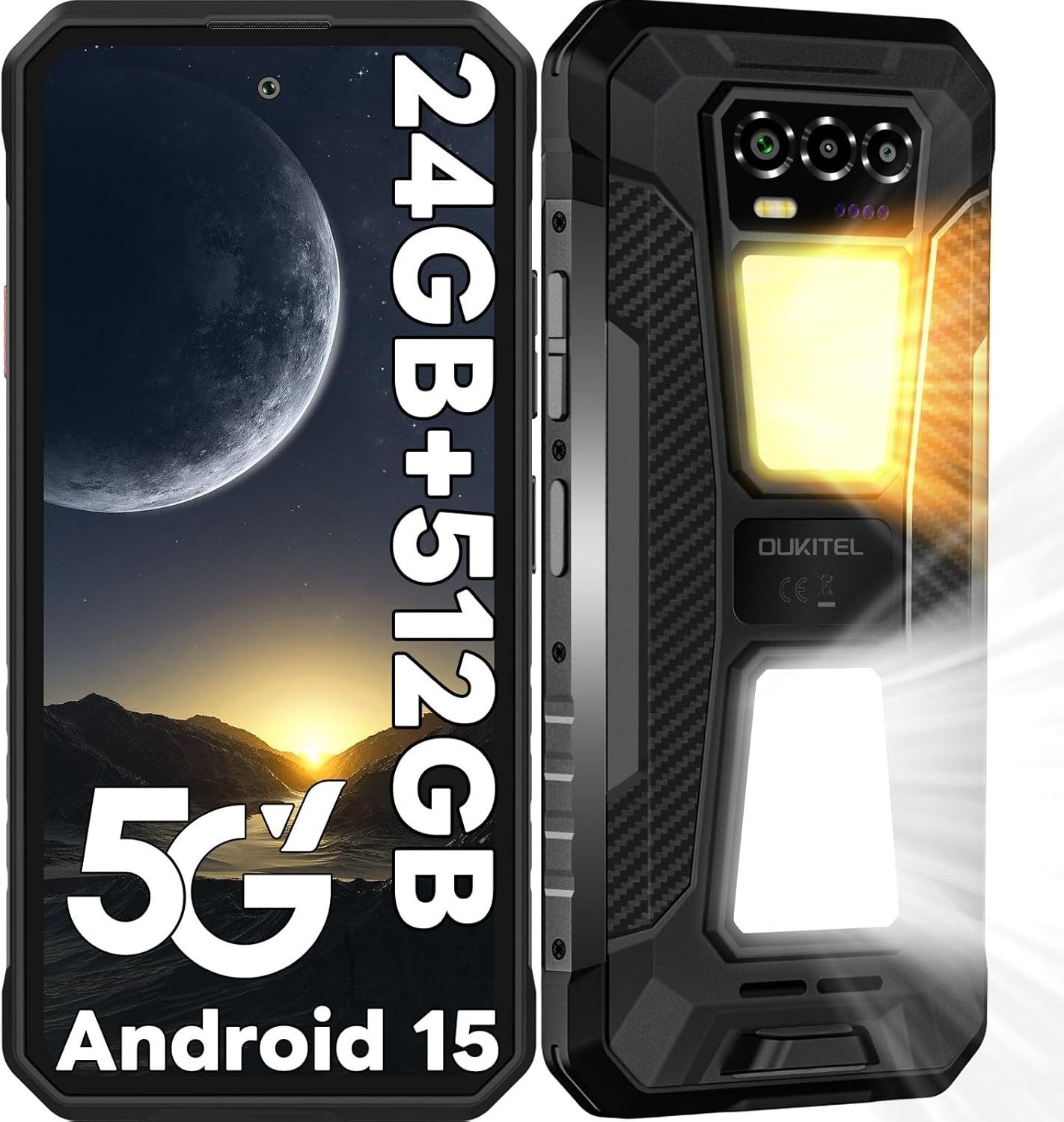 OUKITEL WP58PRO 5G Outdoor Handy Android 15 Smartphone (17,02 cm/6.7 Zoll, 512 GB Speicherplatz, 64 MP Kamera, IP68/IP69K, 10000mAh Akku, 24GB+512GB, NFC, OTG, GPS)