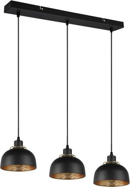 TRIO Leuchten Pendelleuchte Punch, ohne Leuchtmittel, warmweiß - kaltweiß, 3-flg, Industrie-Look mit Doppelschirm schwarz-gold exkl 3xE27 max 40W