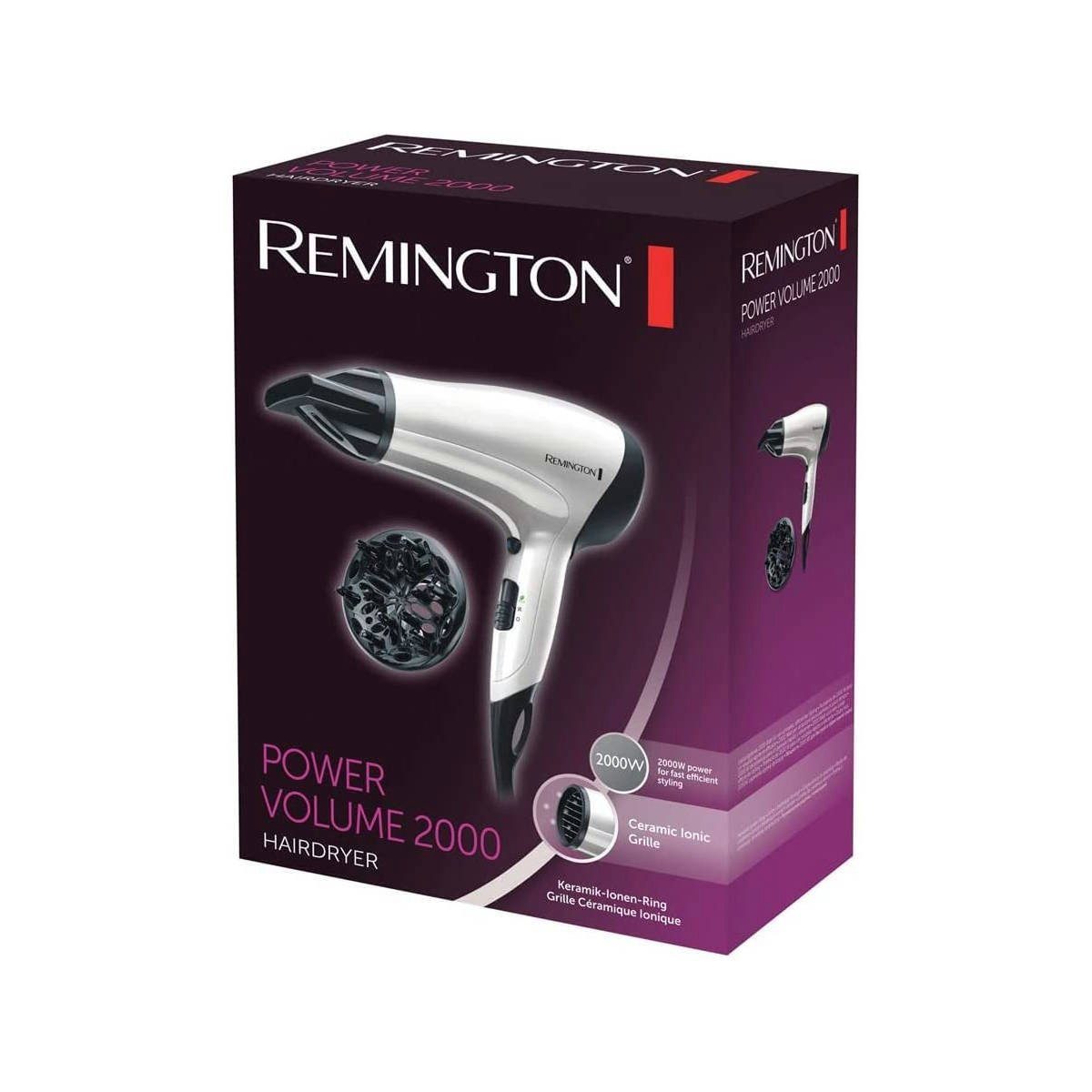 Remington Haartrockner Haartrockner D3015 Ionen-Technik 2000 W 3 Heiz- & 2 Gebläsestufen, 2000 W, Keramik-Ionen-Ring