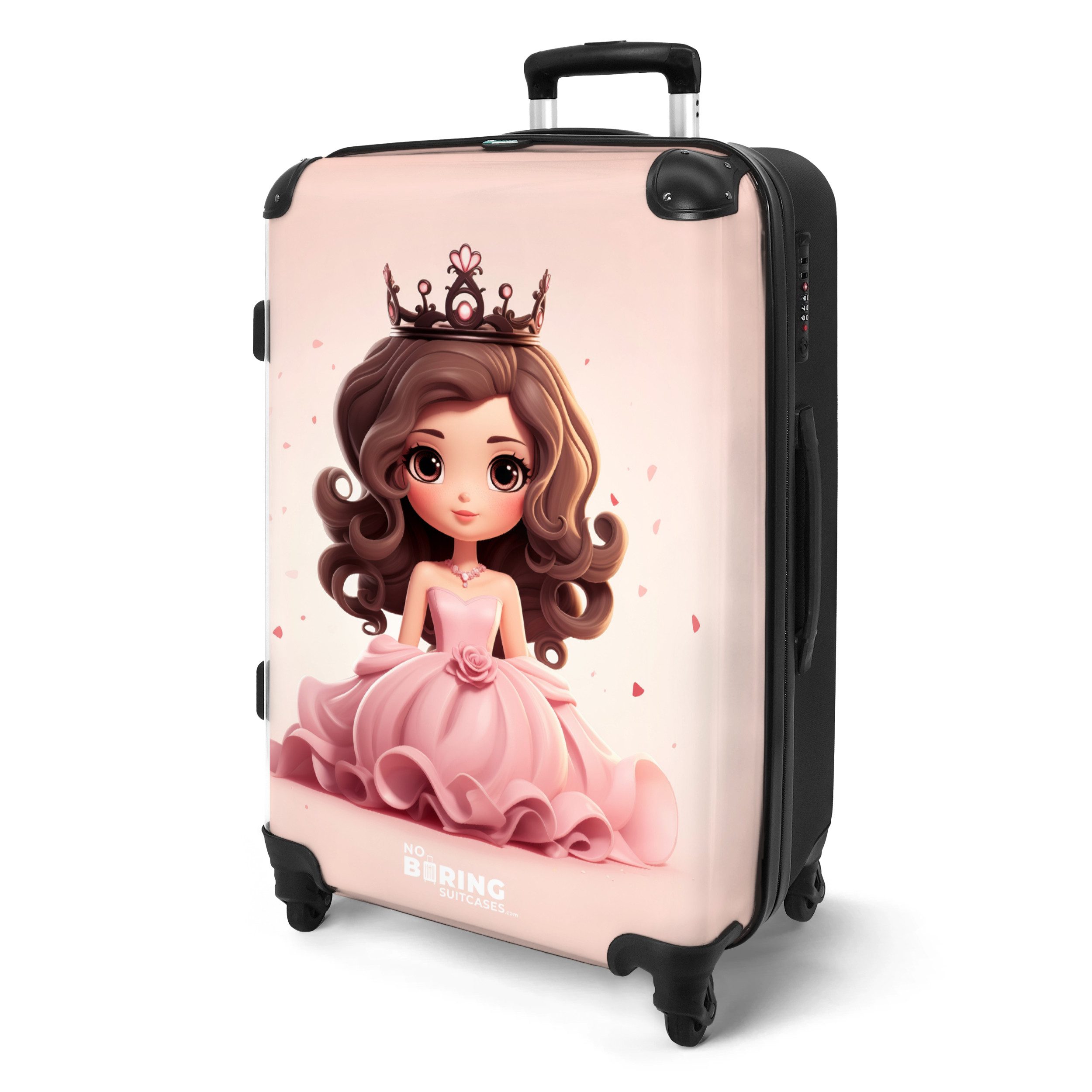 NoBoringSuitcases.com© Kinderkoffer mit leuchtende Räder - Porträt einer Prinzessin mit rosa Kleid 67 cm -, 4 Rollen, Reisetasche mit rollen für 20kg, Koffer für Mädchen, Reisekoffer