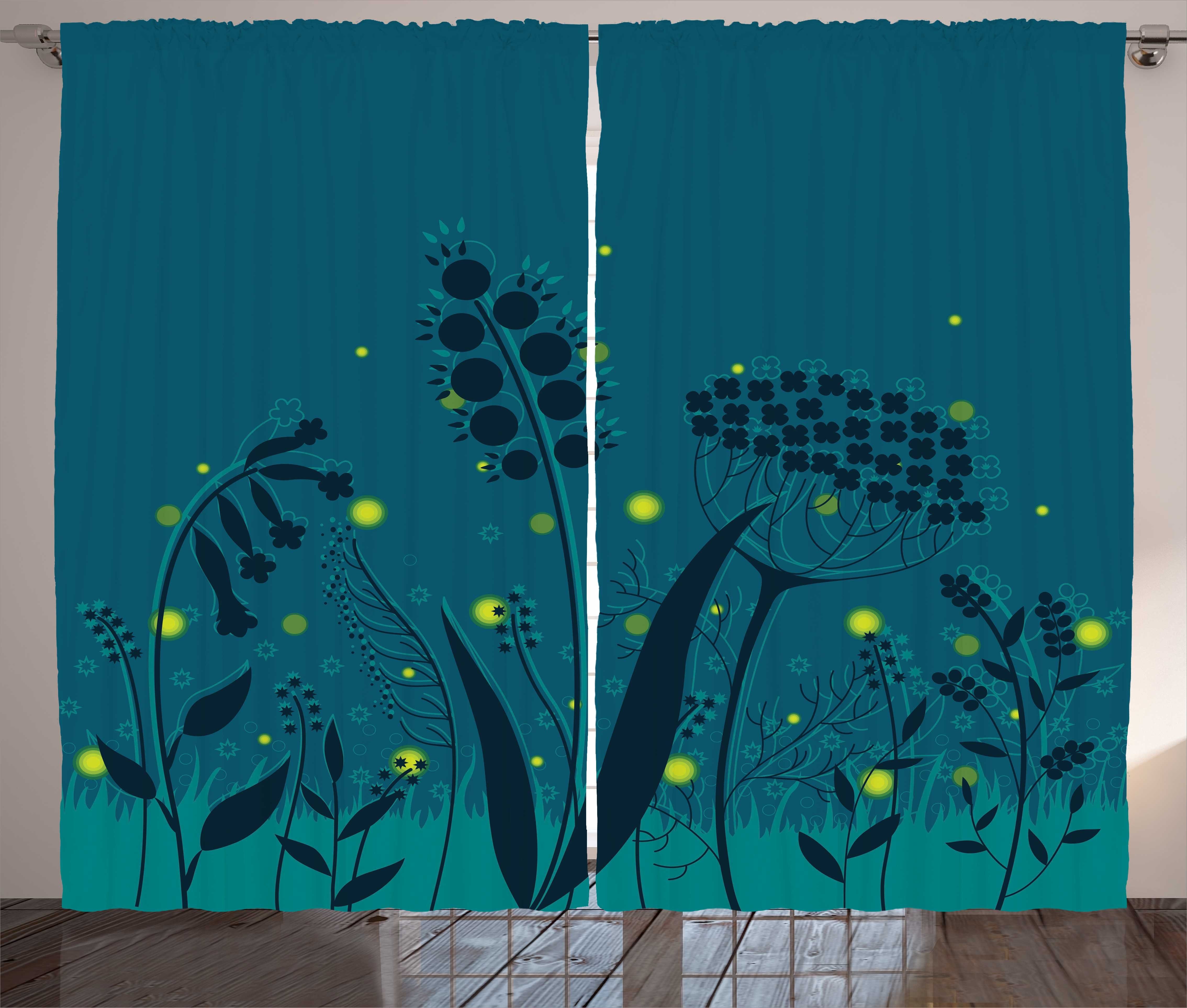 Gardine Schlafzimmer Kräuselband Vorhang mit Schlaufen und Haken, Abakuhaus, Firefly Zweige Botanical Leaves