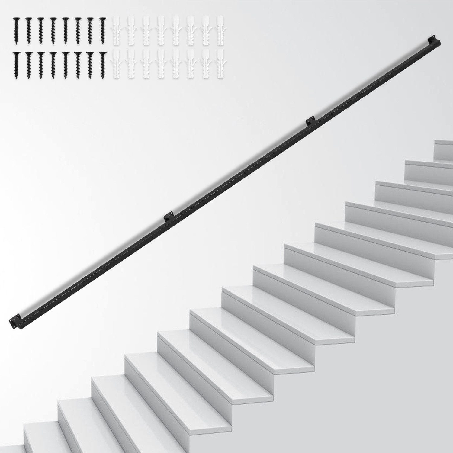 Clanmacy Treppengeländer Handlauf Set Metall Schwarz pulverbeschichteter Treppenhandlauf 300cm, 300 cm Länge
