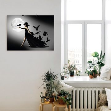 Artland Wandbild Die Frau mit den Raben, Animal Fantasy (1 St), als Alubild, Outdoorbild, Leinwandbild, Poster, Wandaufkleber